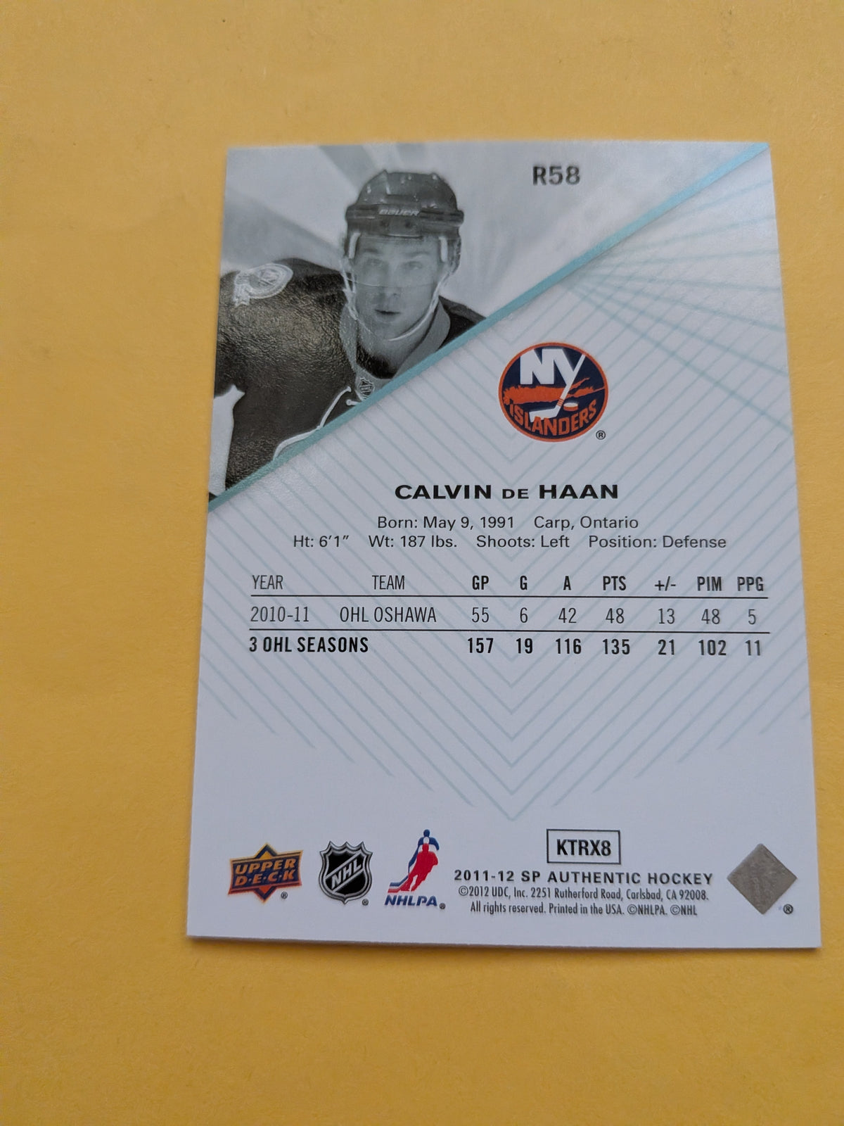 Calvin De Haan Signed New York Islanders Card A