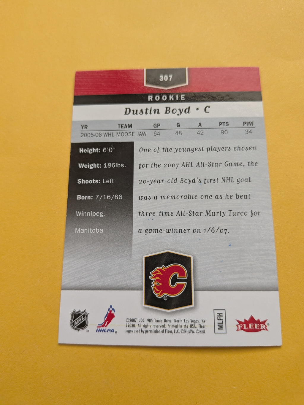 Dustin Boyd Signed Calgary Flames Rookie Card A