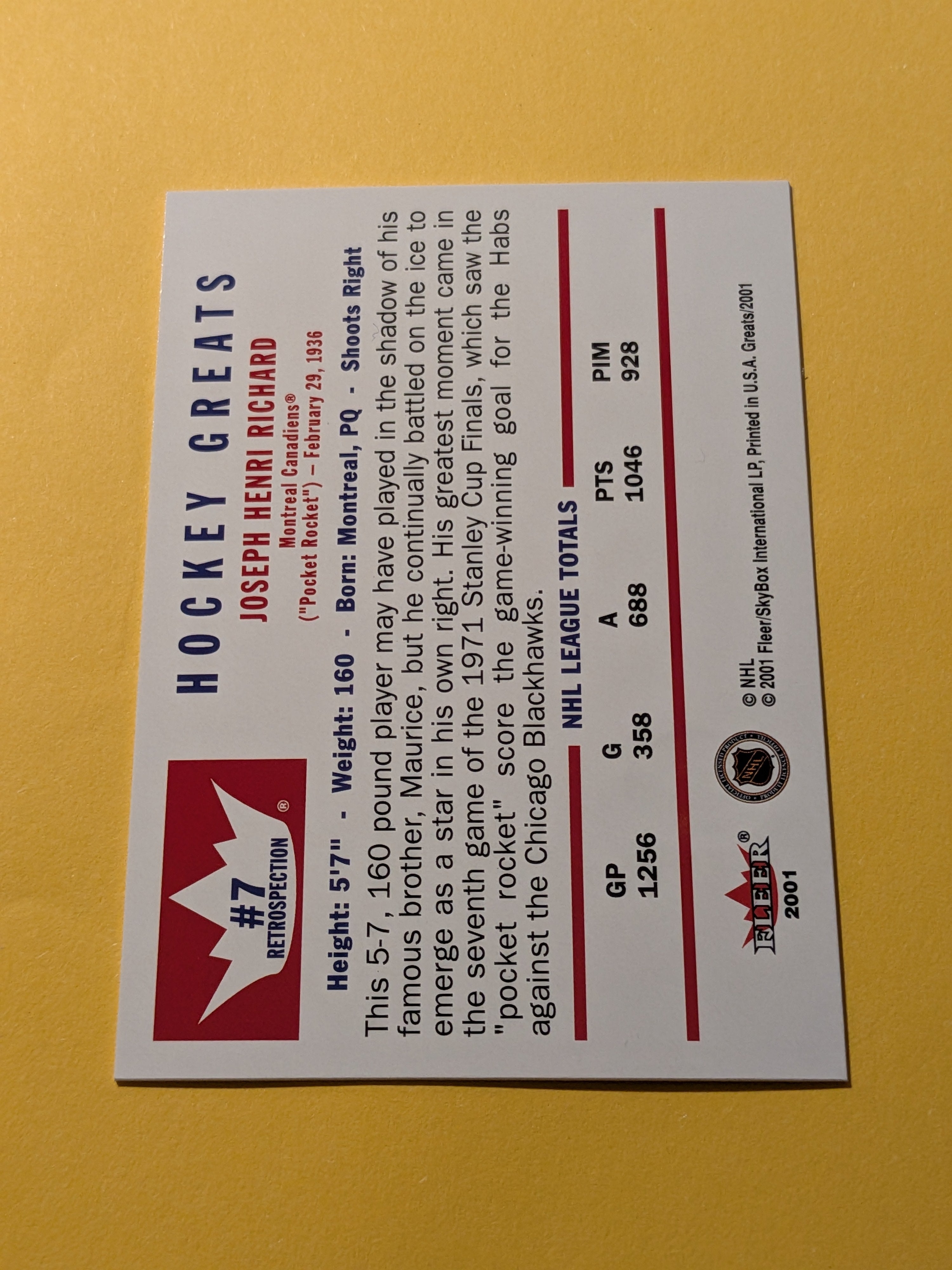 Henry Richard 2001 Fleer Greats Of The Game Retrospective Card