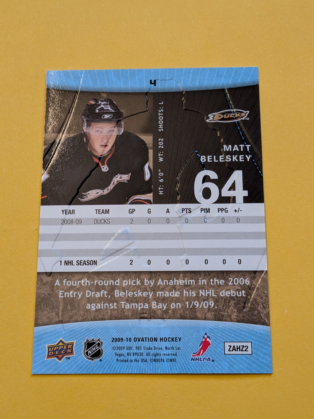 Matt Beleskey Signed Anaheim Ducks Rookie Card B