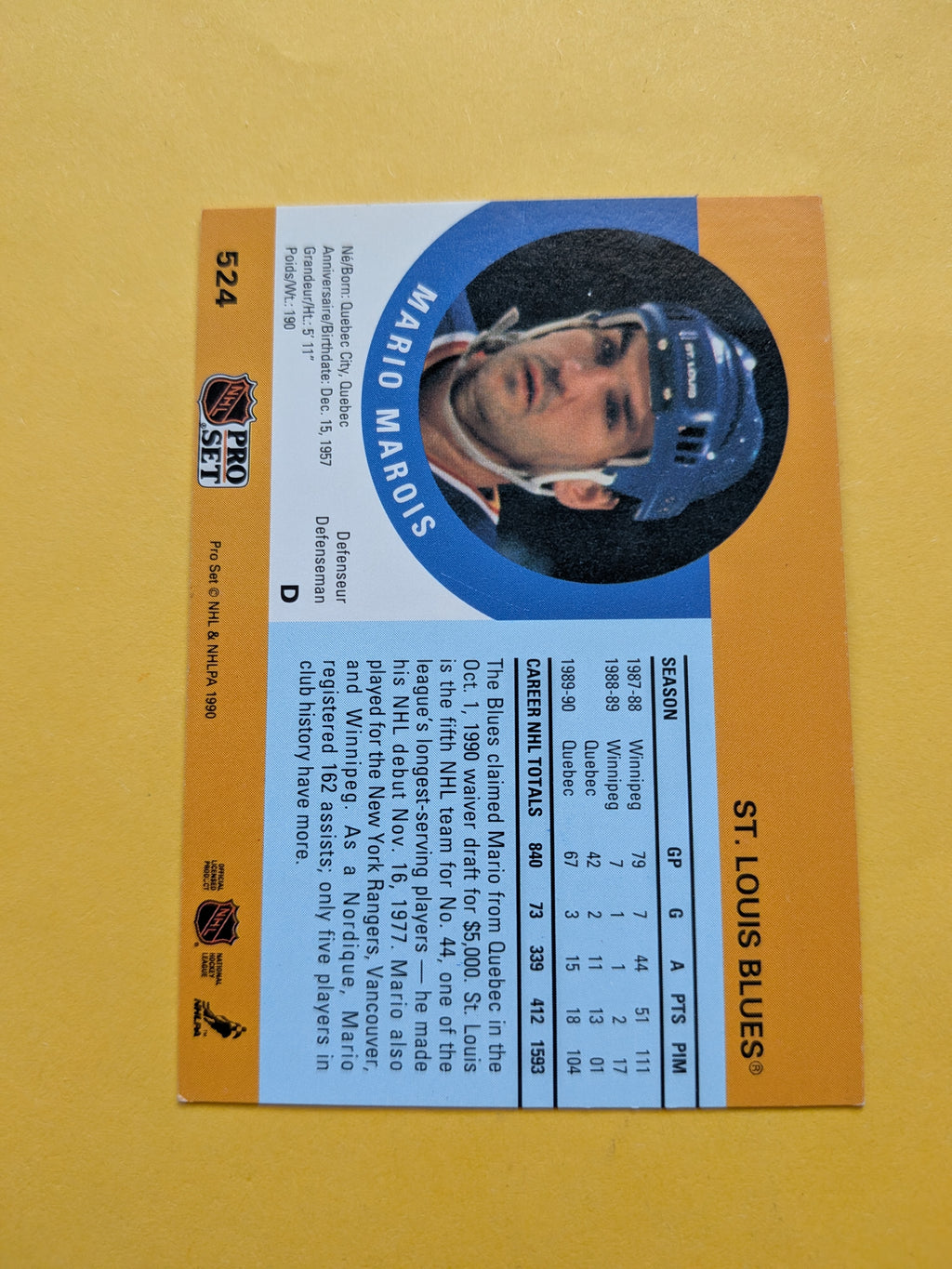 Mario Marois Signed St. Louis Blues Card A