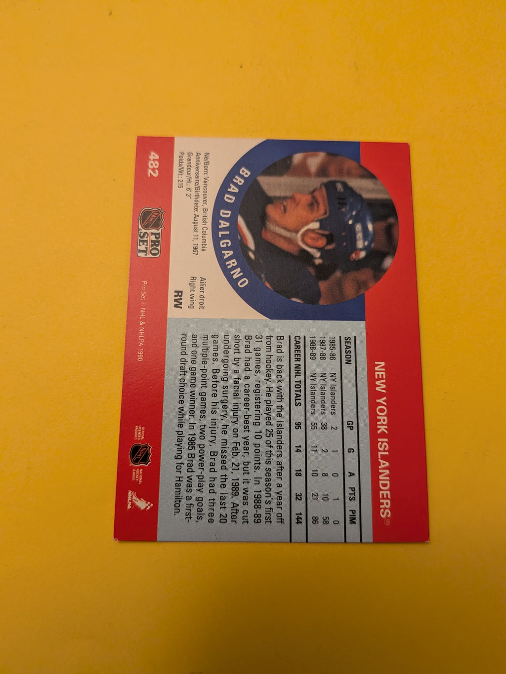 Brad Dalgarno Signed New York Islanders Card A