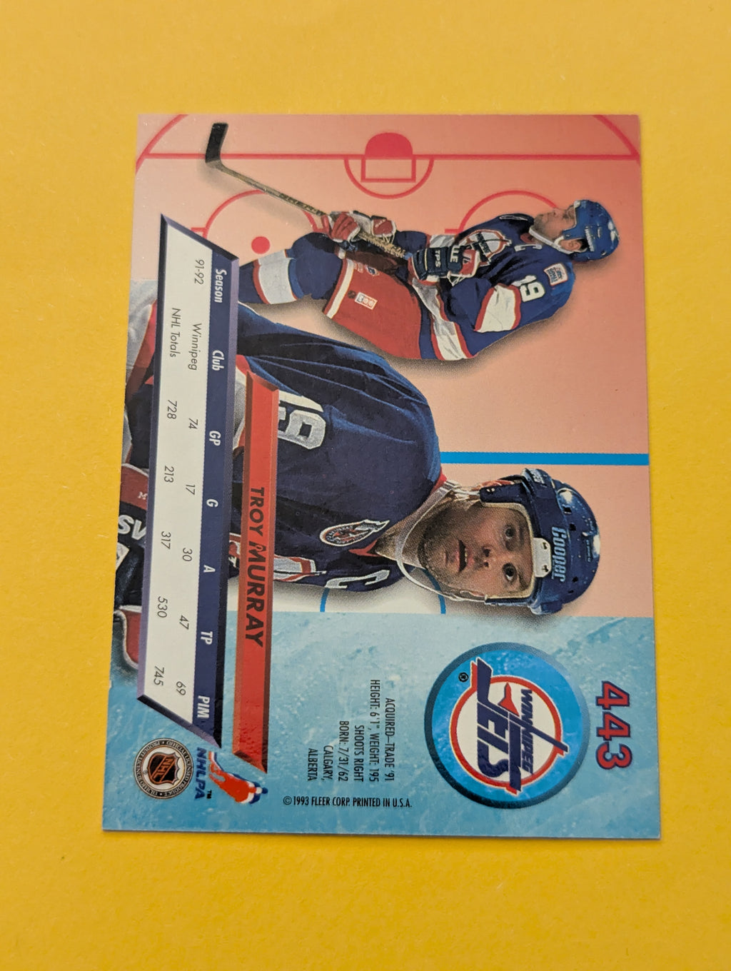 Troy Murray Signed Winnipeg Jets Card
