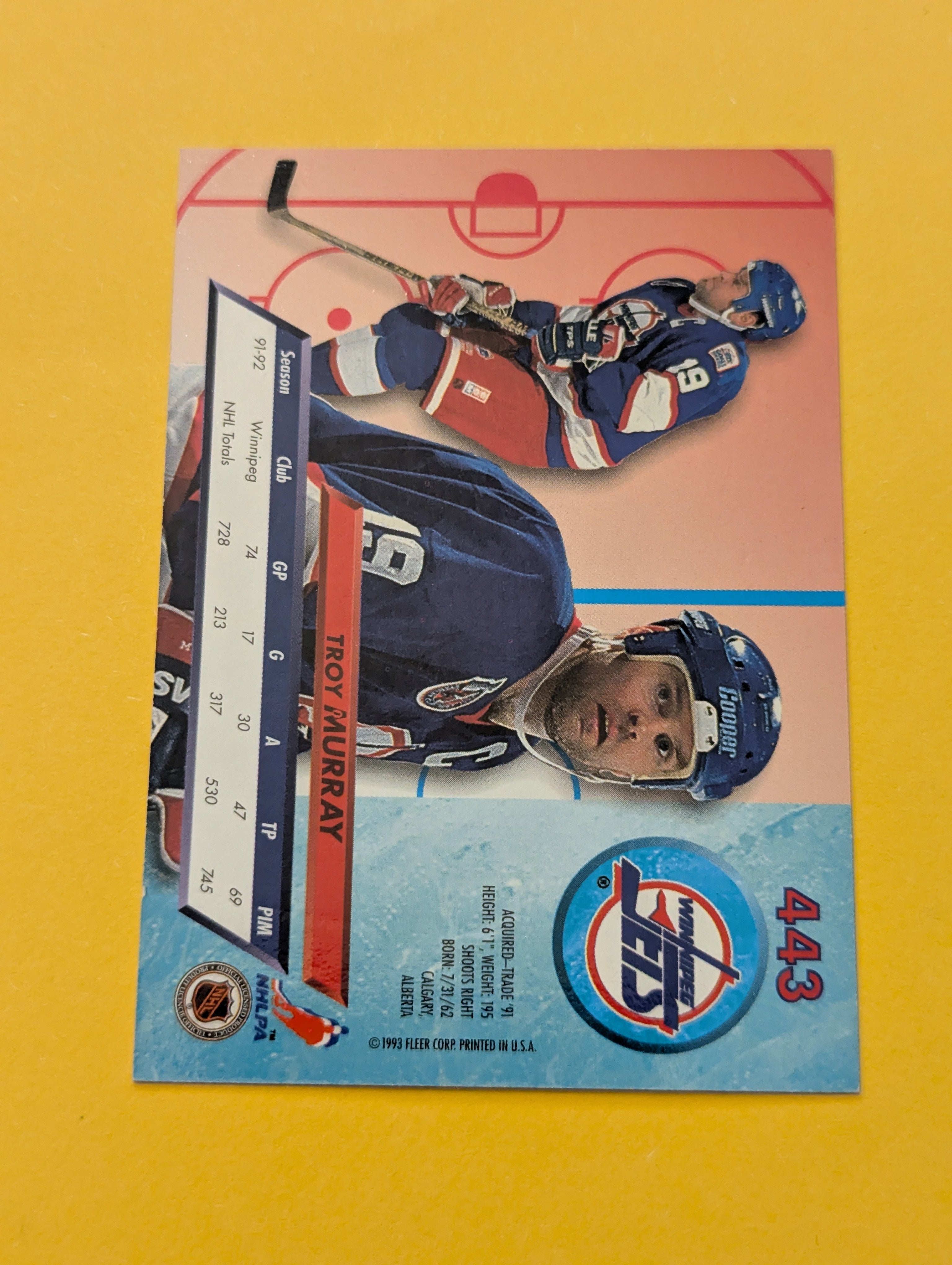 Troy Murray Signed Winnipeg Jets Card