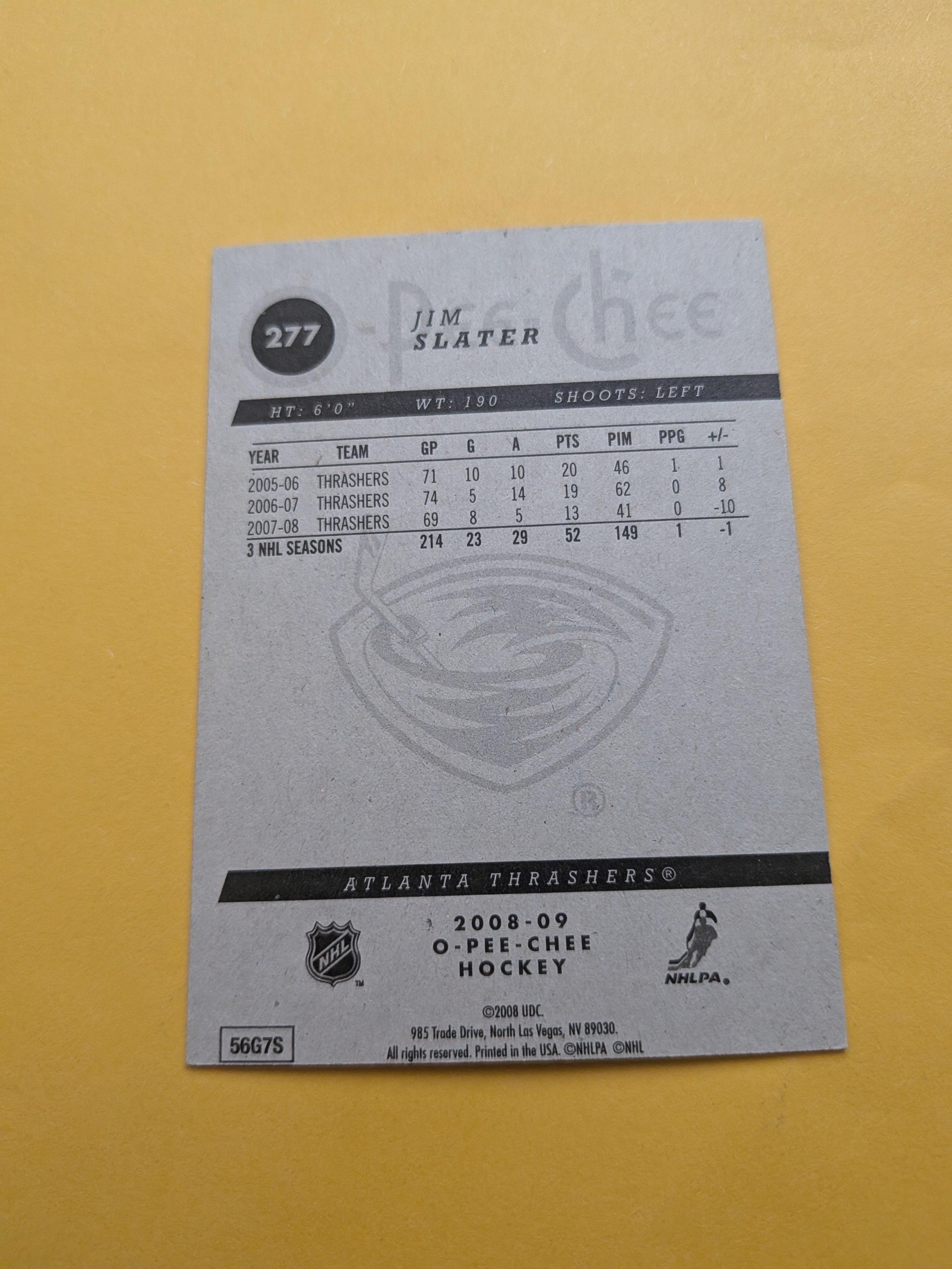 Jim Slater Signed Atlanta Thrashers Card C