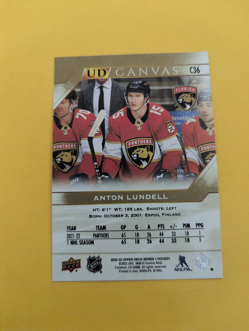Anton Lundell 22-23 Upper Deck UD Canvas Card