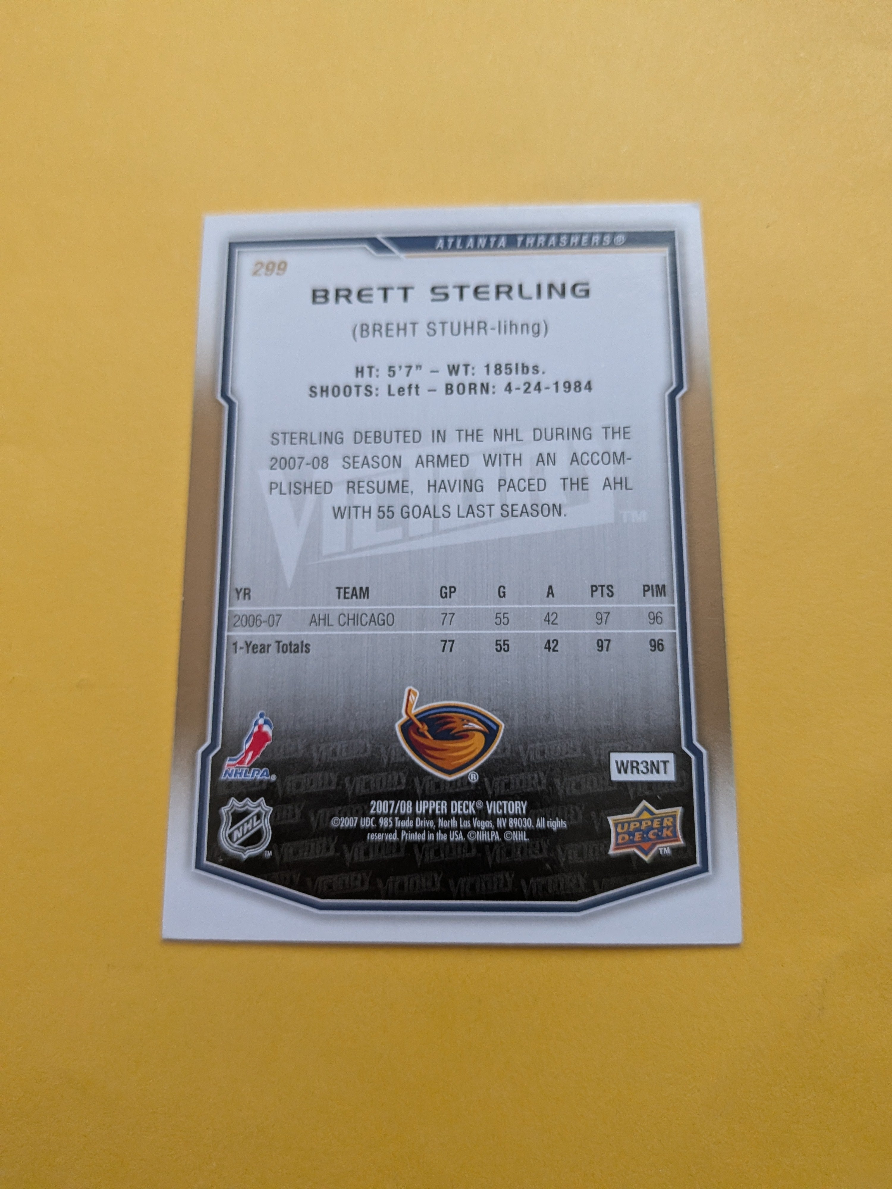 Brett Sterling Signed Atlanta Thrashers Rookie Card C