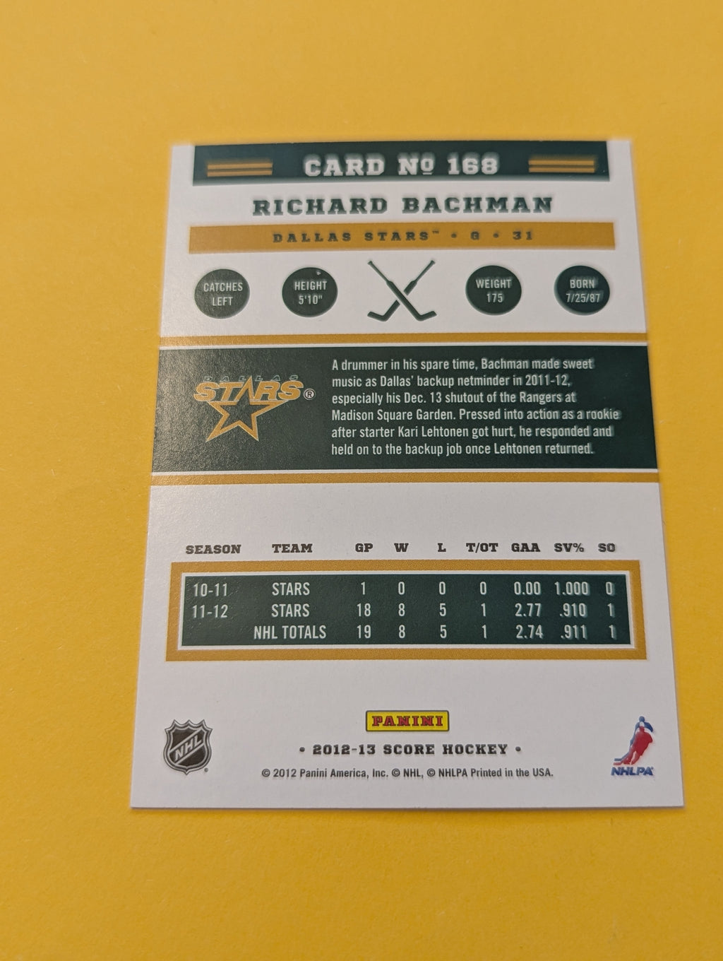 Richard Bachman Signed Dallas Stars Card