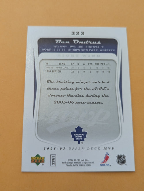 Ben Ondrus Signed Toronto Maple Leafs Rookie Card