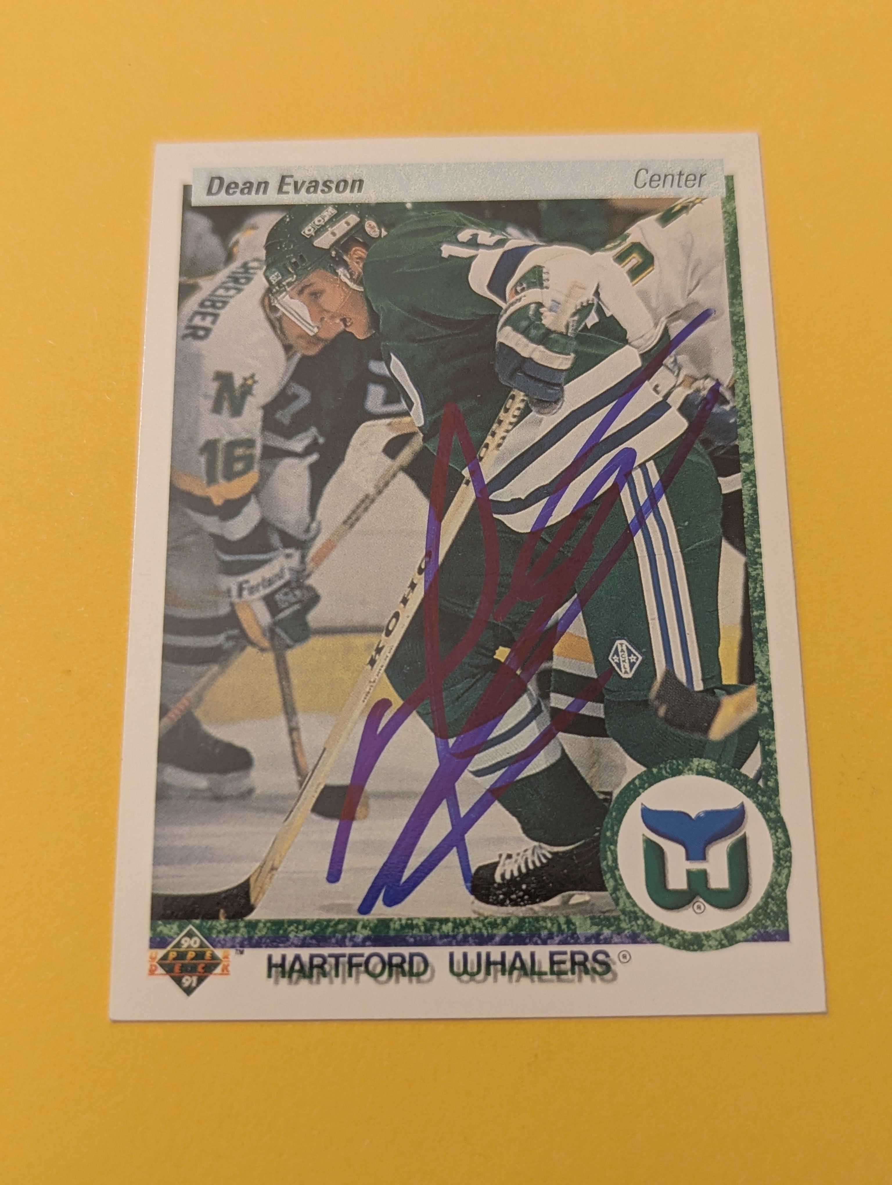 Dean Evason Signed Hartford Whalers Card