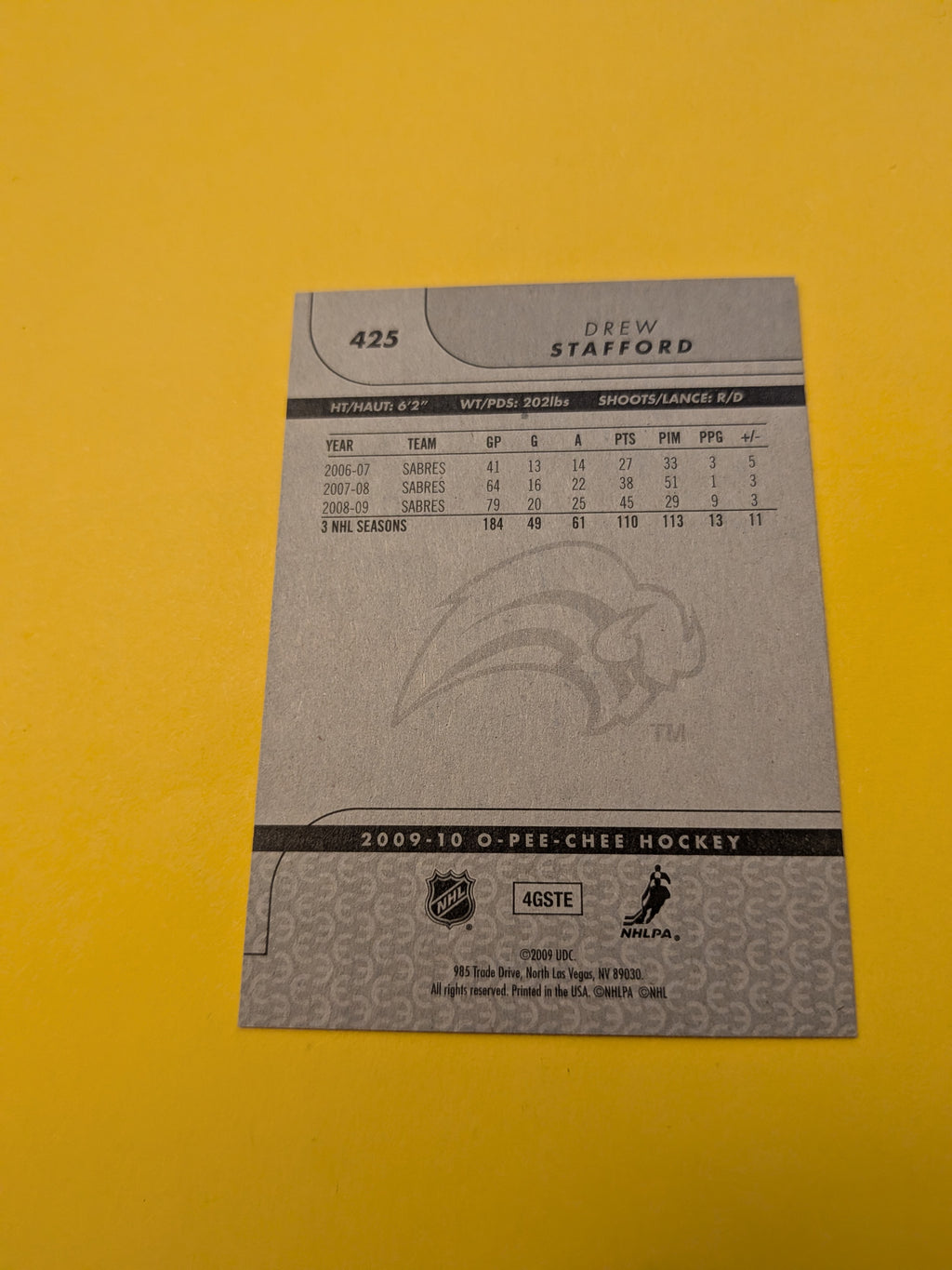 Drew Stafford Signed Buffalo Sabres Card I