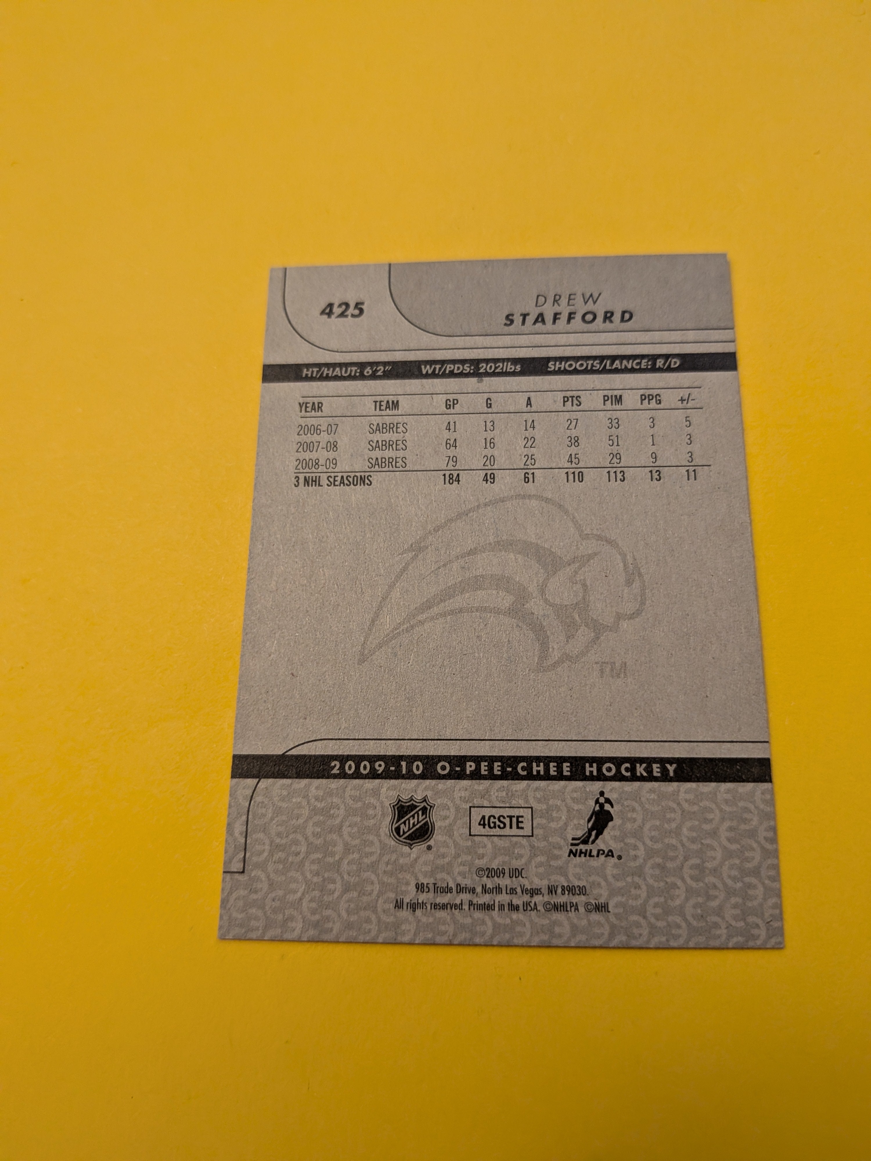 Drew Stafford Signed Buffalo Sabres Card I