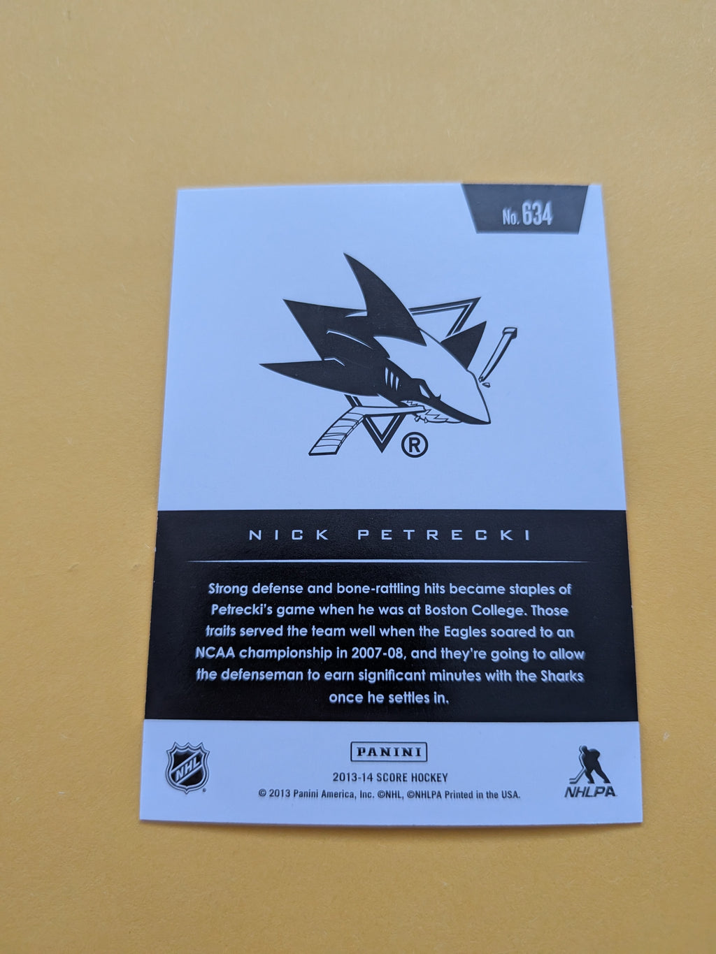 Nick Petrecki Signed San Jose Sharks Rookie Card A