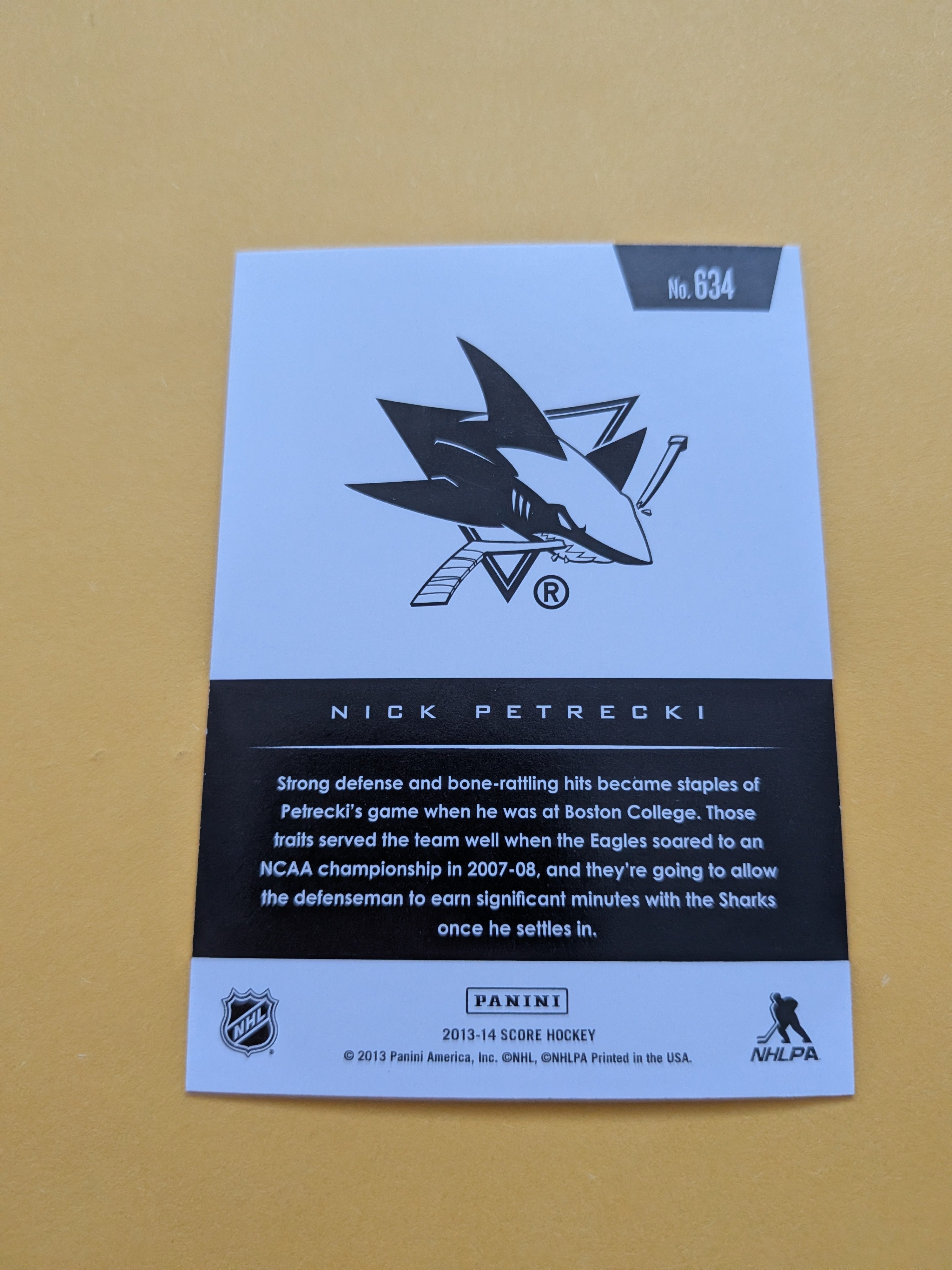 Nick Petrecki Signed San Jose Sharks Rookie Card A