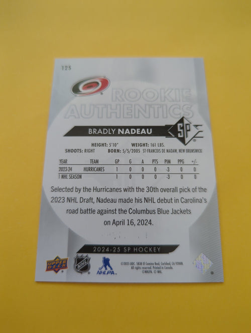 Bradley Nadeau 24-25 SP Authentics Rookie Card 0359/1299