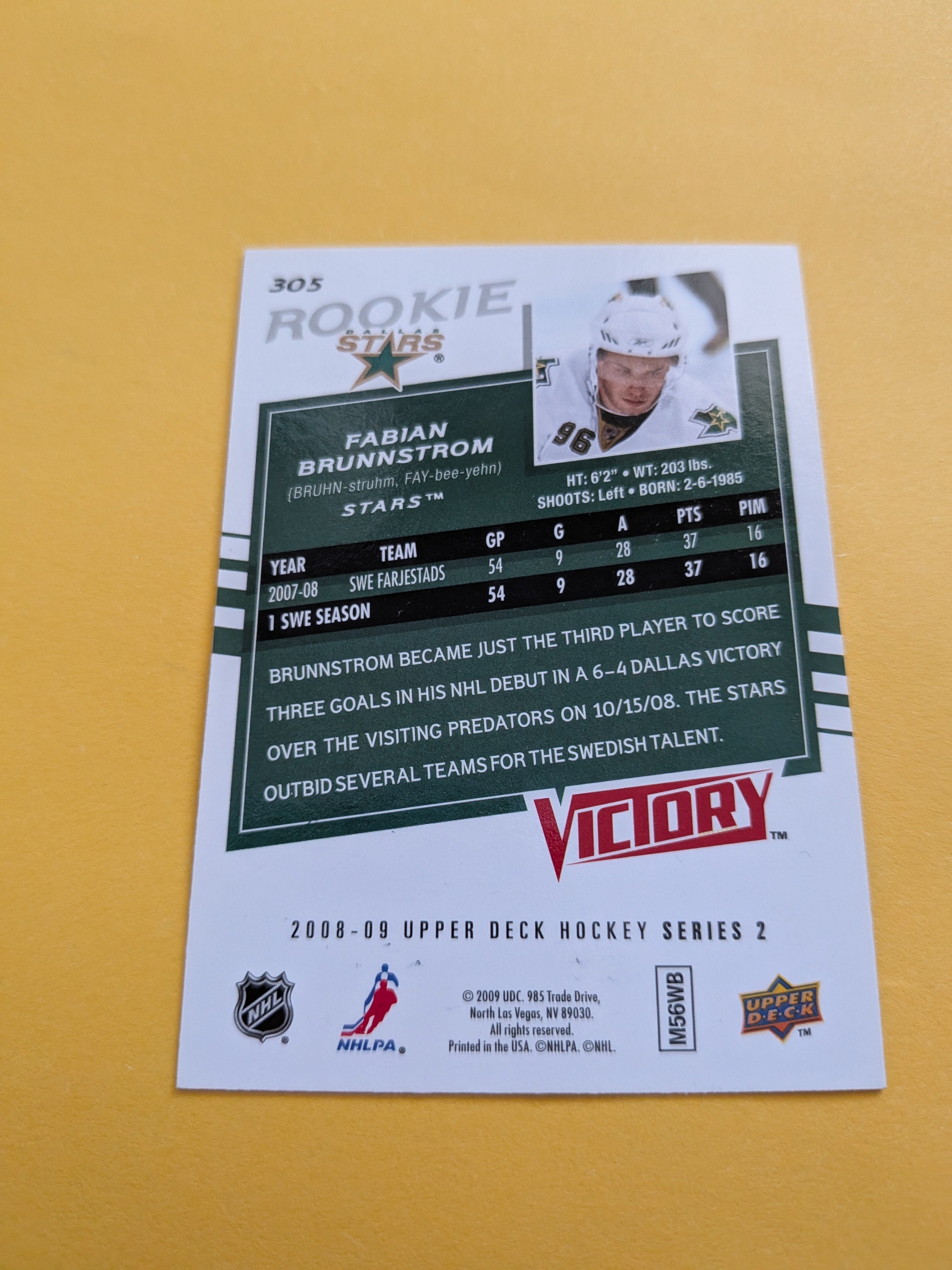 Fabian Brunnstrom Signed Dallas Stars Rookie Card A