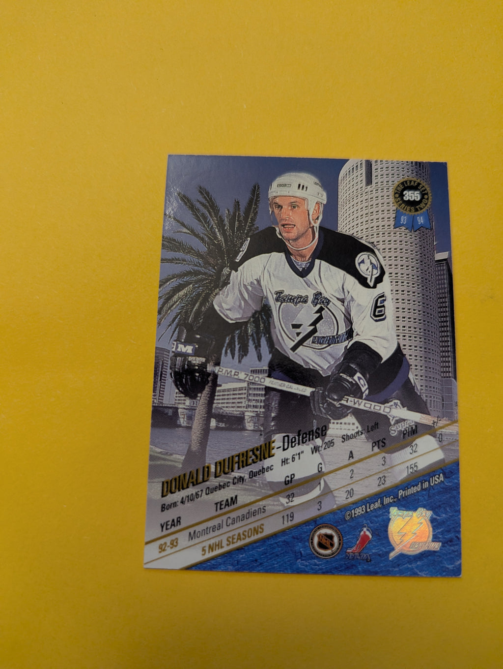 Donald Dufresne Signed Tampa Bay Lightning Card