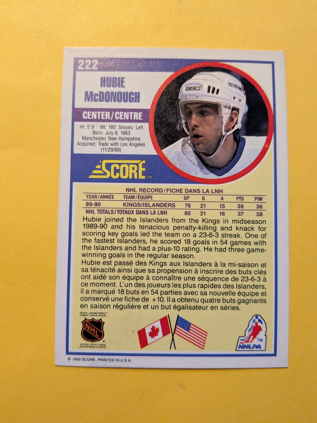 Hubie McDonough Signed New York Islanders Card C