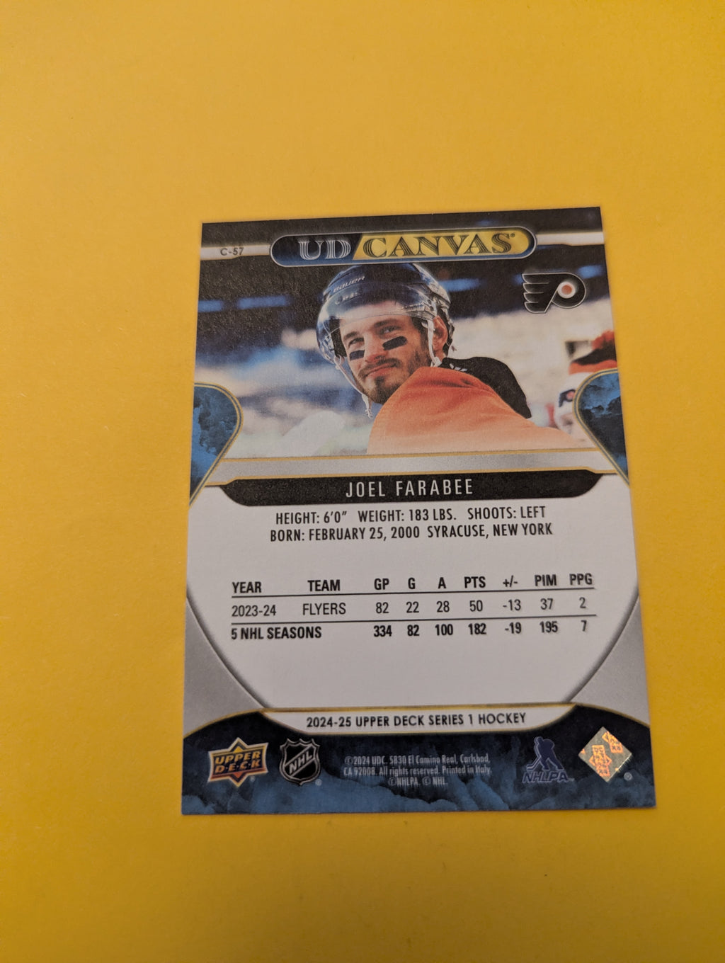 Joel Farabee 24-25 Upper Deck UD Canvas Card