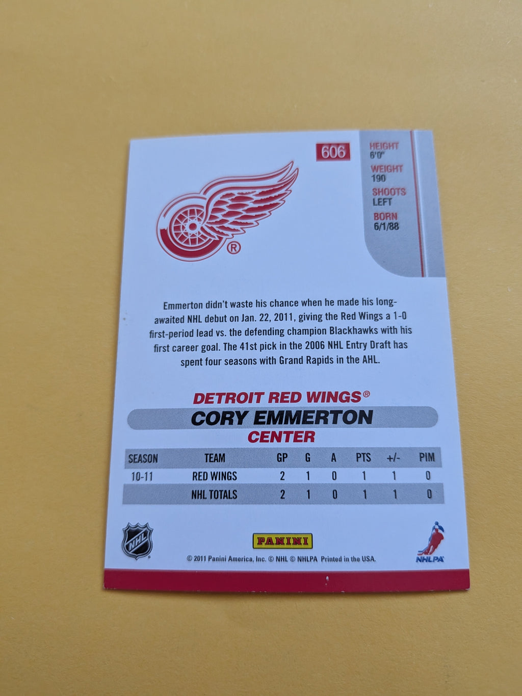 Cory Emmerton Signed Detroit Red Wings Rookie Card A