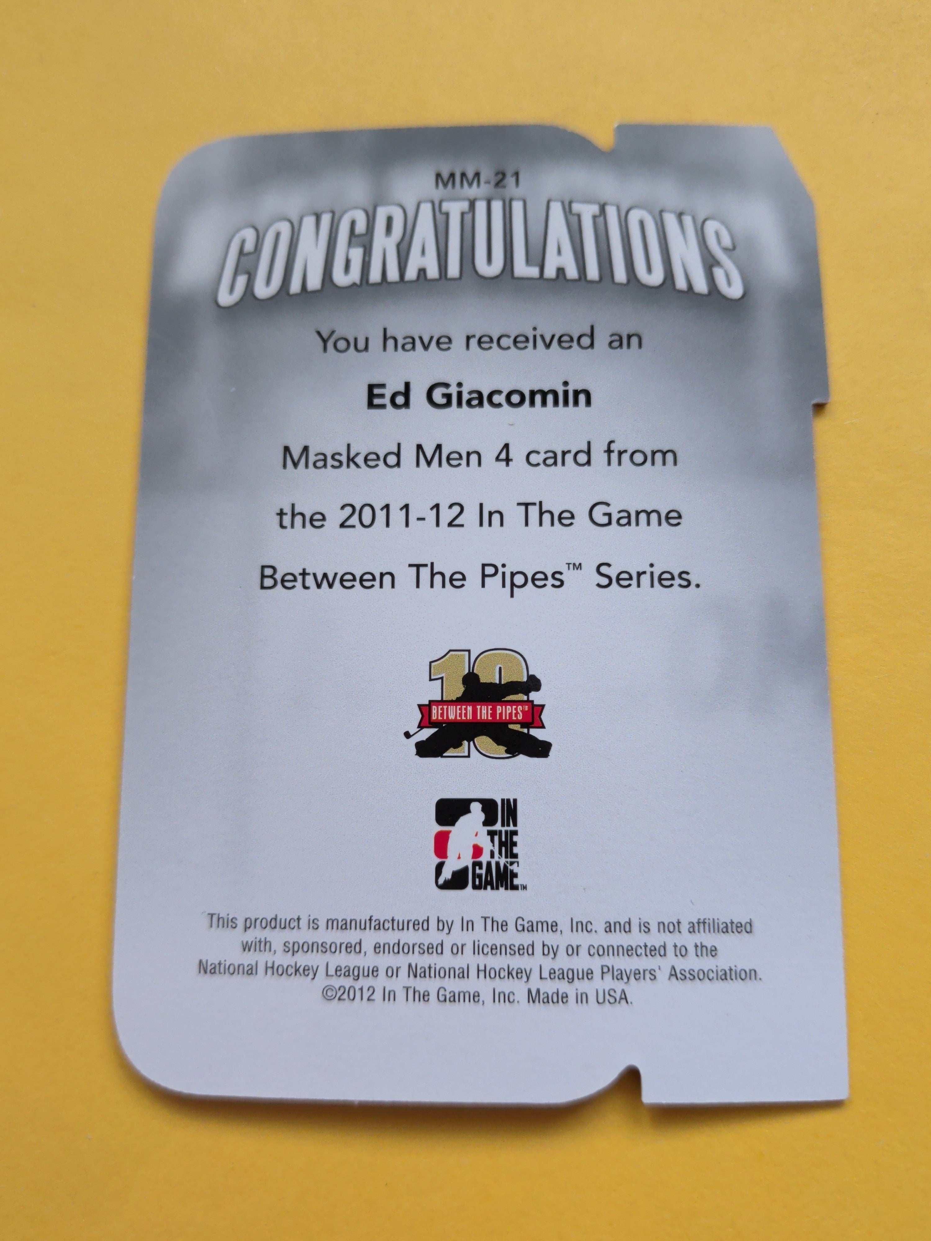 Ed Giacomin 11-12 ITG Between The Pipes Masked Men Card