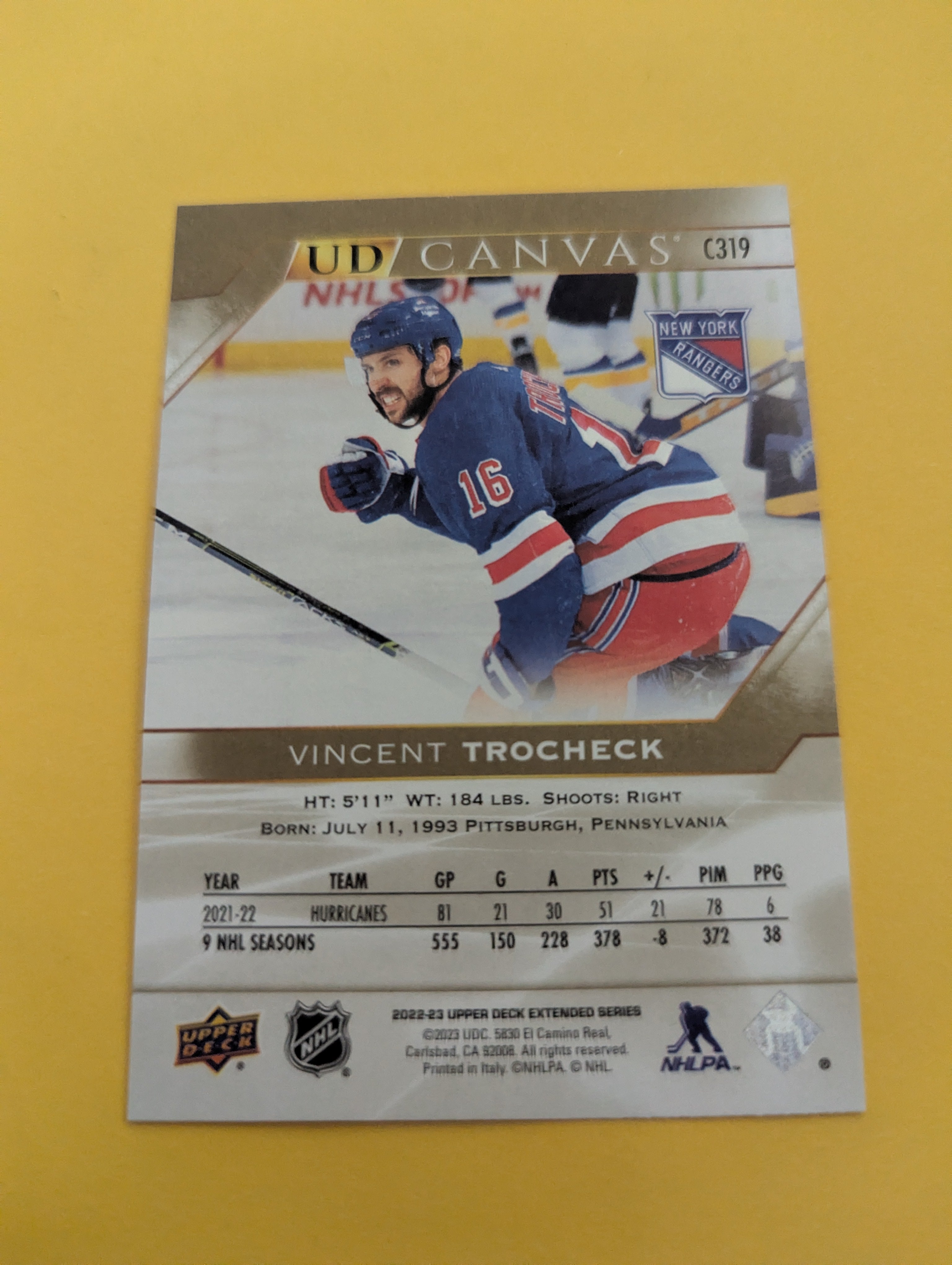 Vincent Trocheck 22-23 Upper Deck UD Canvas Card