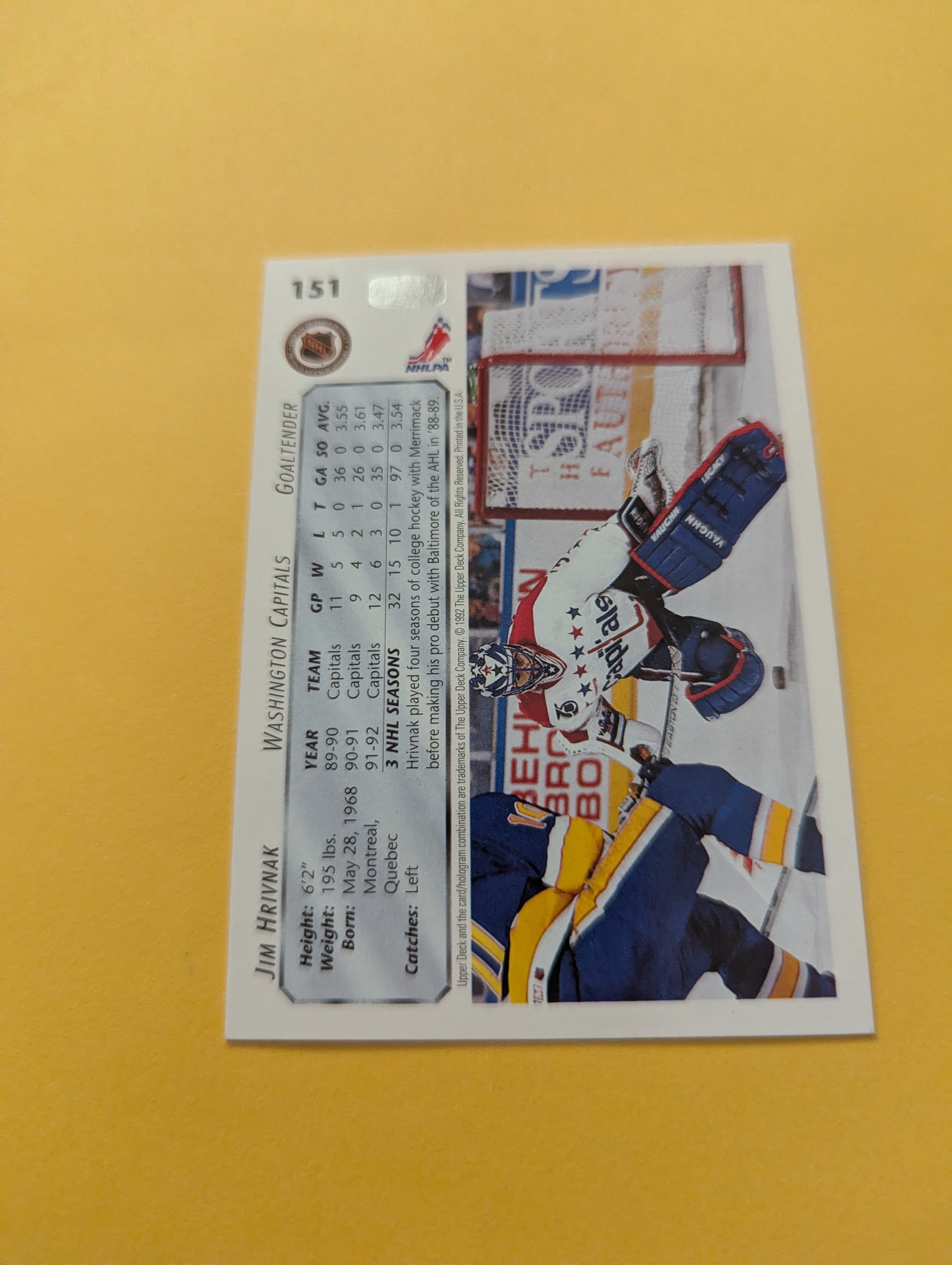 Jim Hrivnak Signed Washington Capitals Card