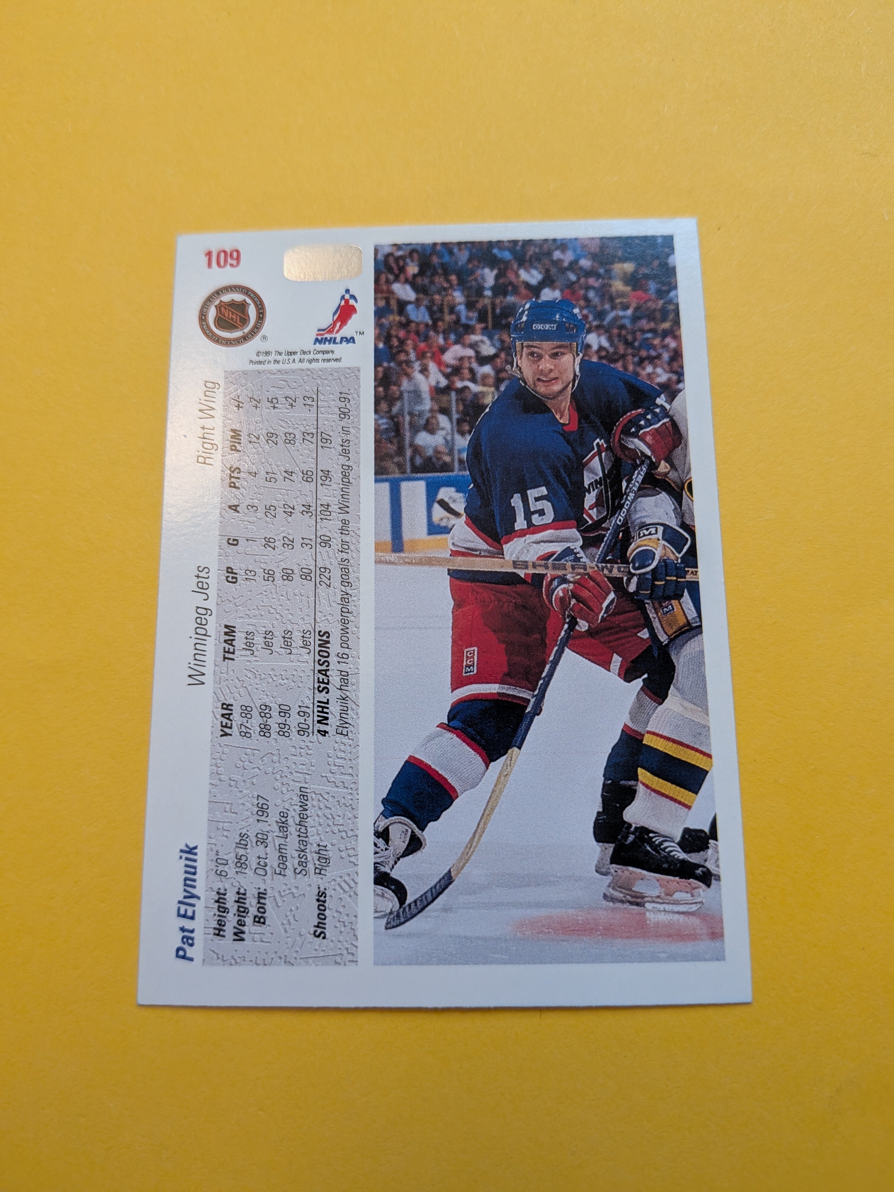 Pat Elynuik Signed Winnipeg Jets Card L