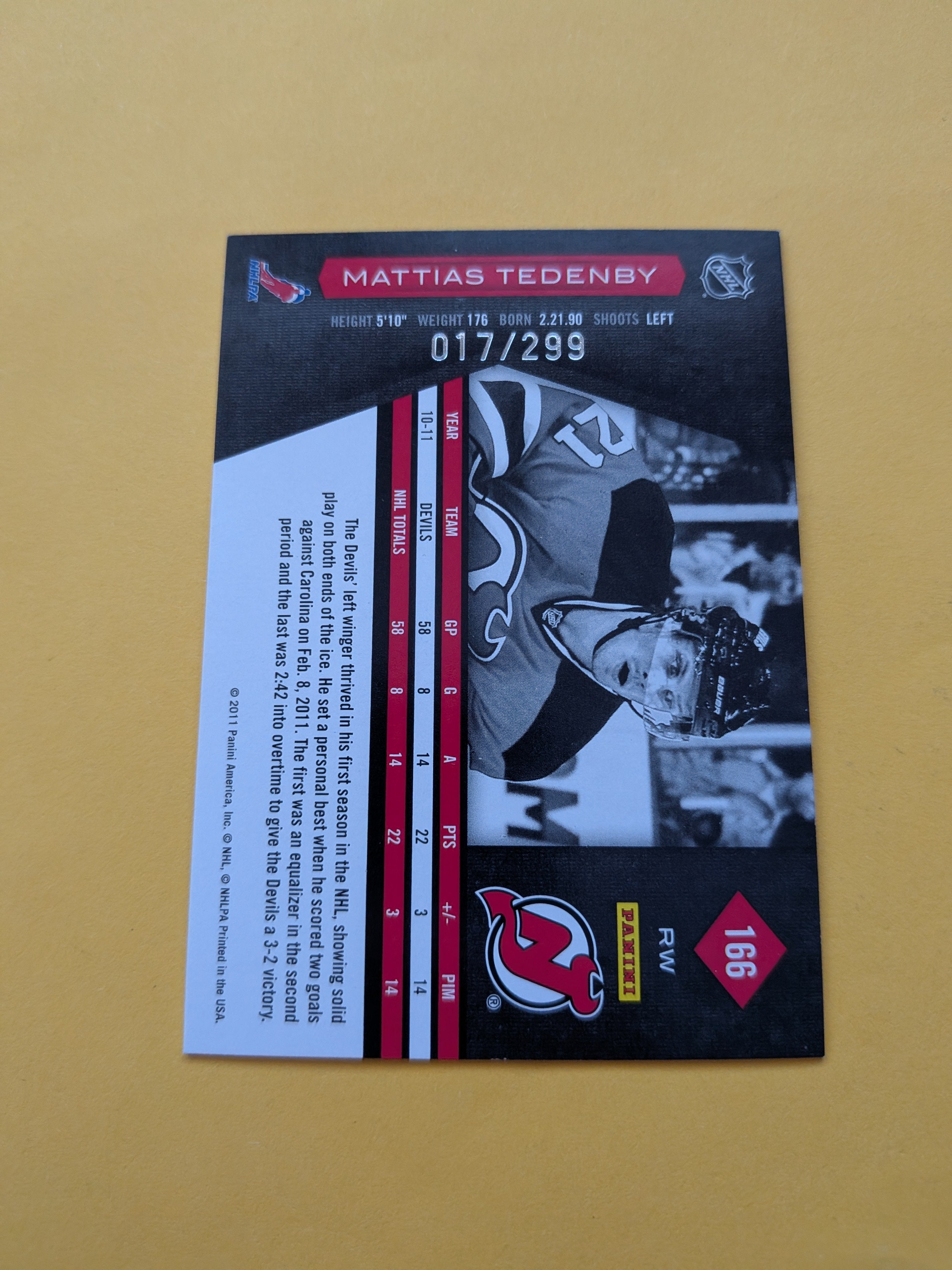 Mattias Tedenby Signed New Jersey Devils Card C