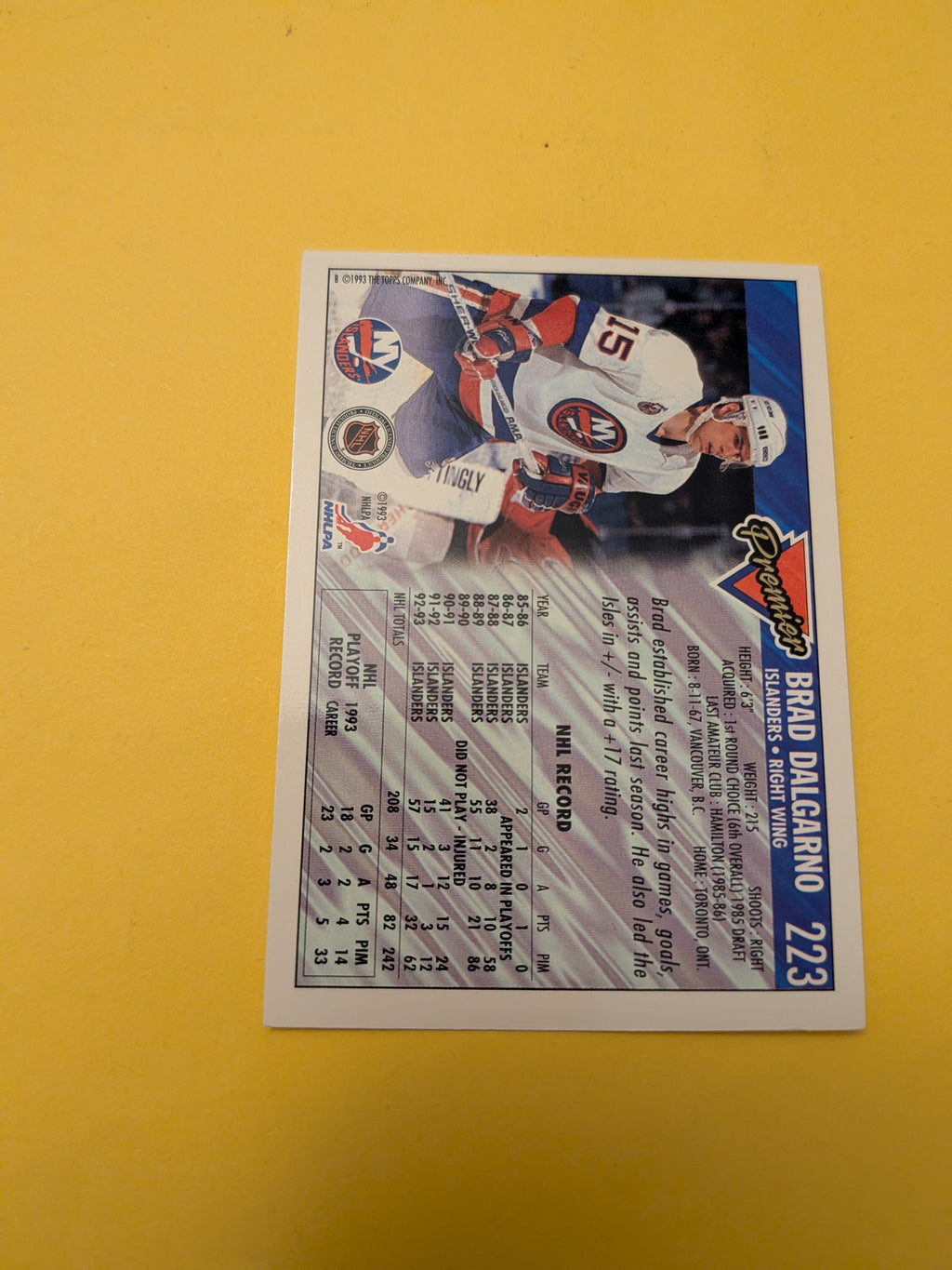 Brad Dalgarno Signed New York Islanders Card B