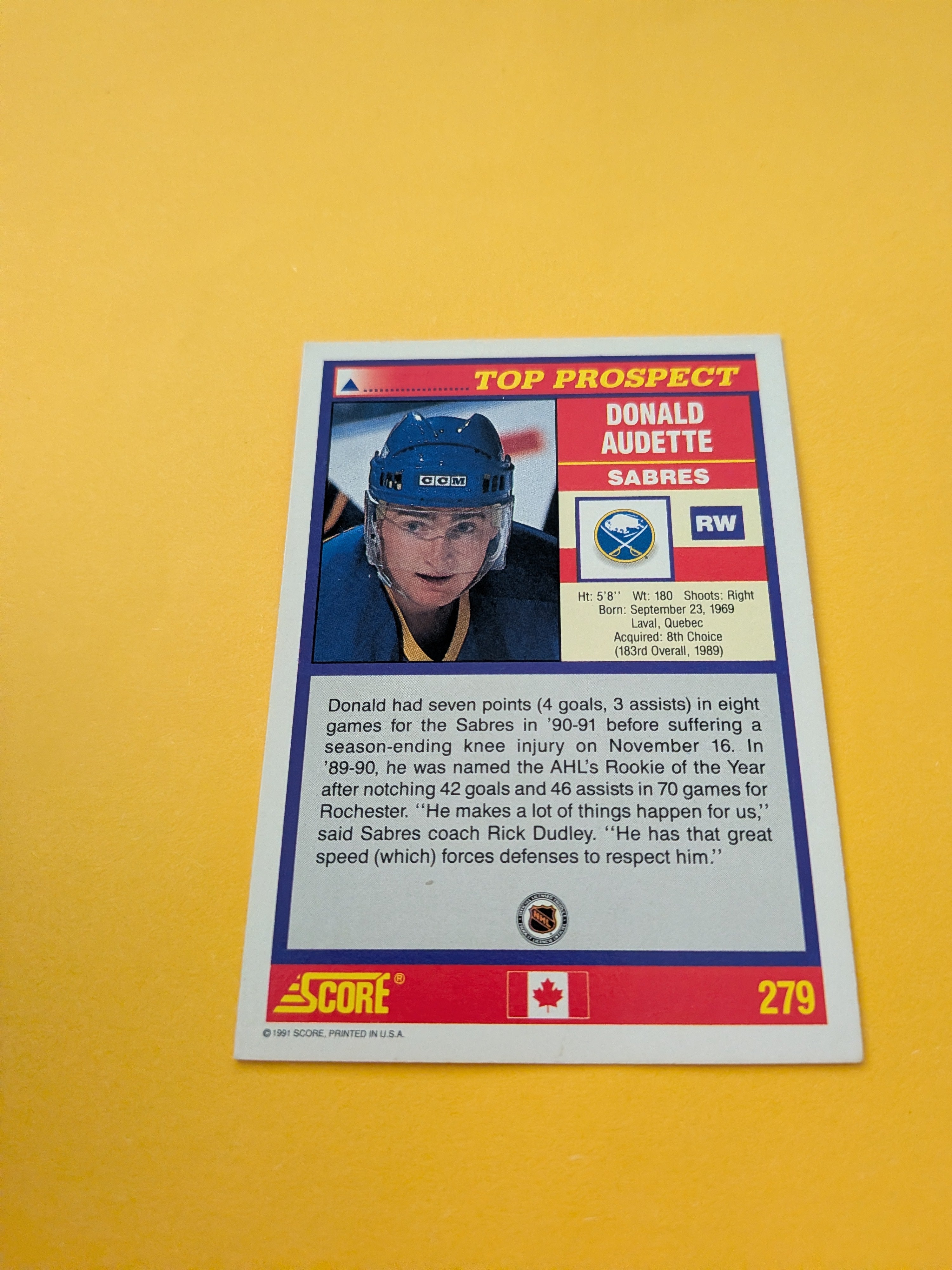 Donald Audette Signed Buffalo Sabres Card G