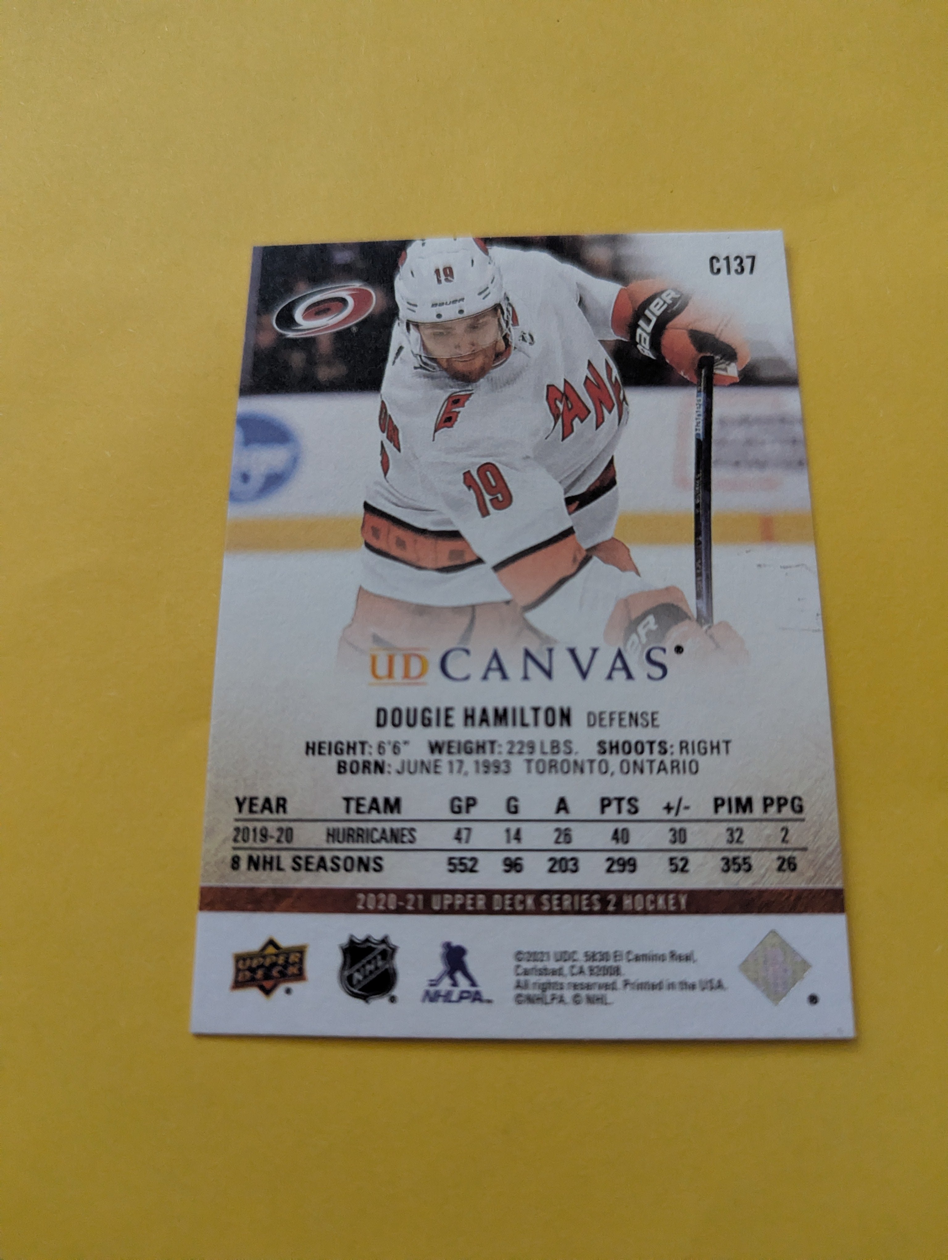 Dougie Hamilton 20-21 Upper Deck UD Canvas Card