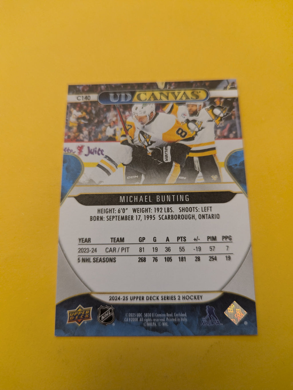 Michael Bunting 24-25 Upper Deck UD Canvas Card