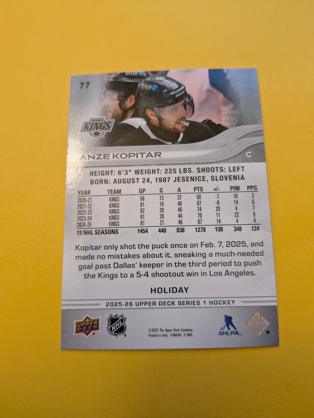 Anze Kopitar 25-26 Upper Deck Green Holiday Card