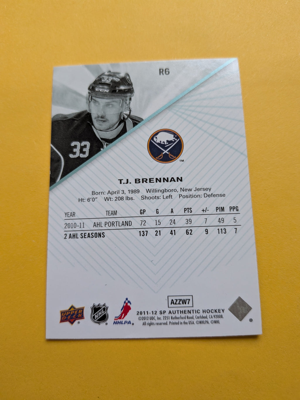 T.J. Brennan Signed Buffalo Sabres Card A