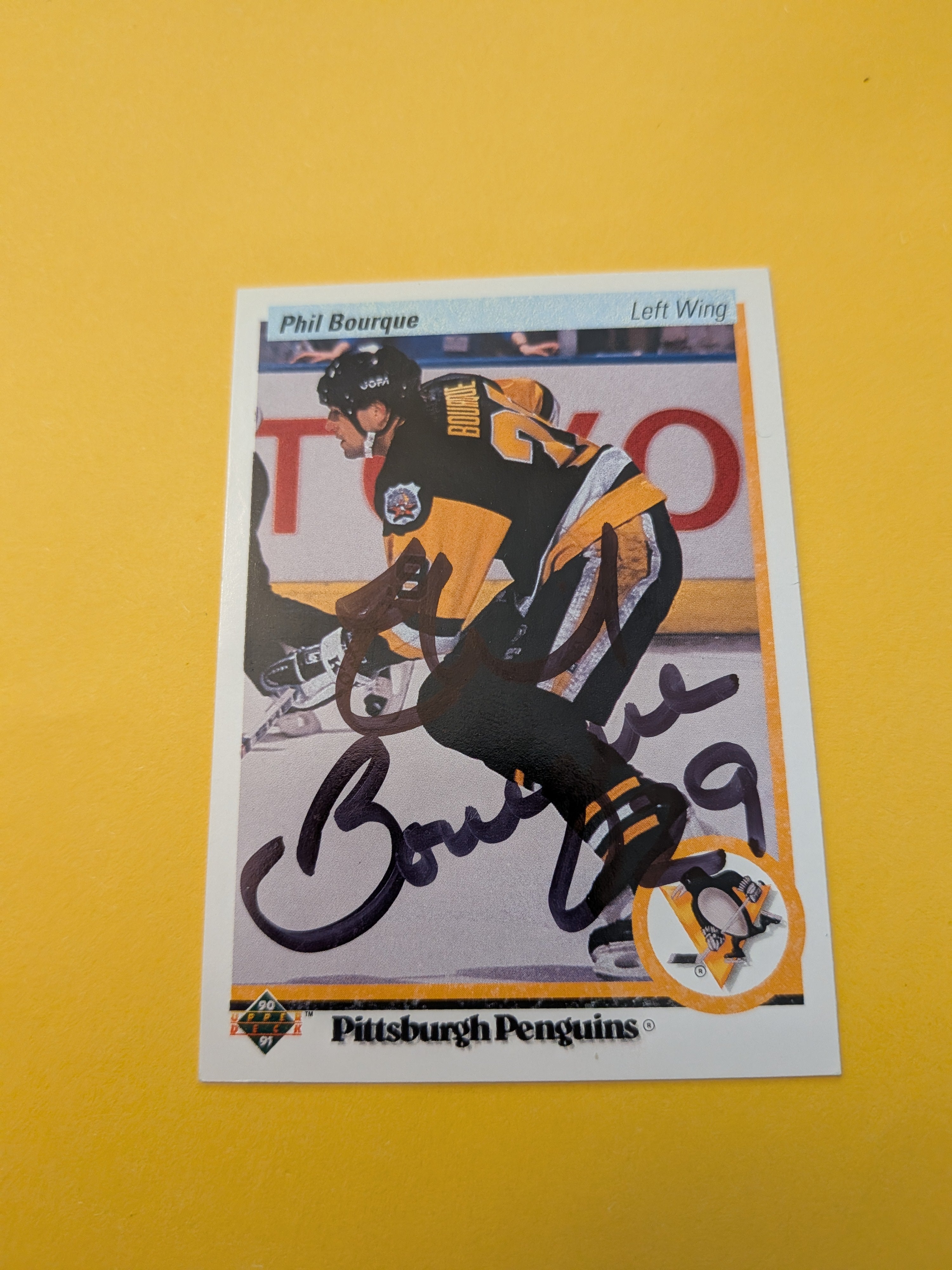 Phil Bourque Signed Pittsburgh Penguins Card A