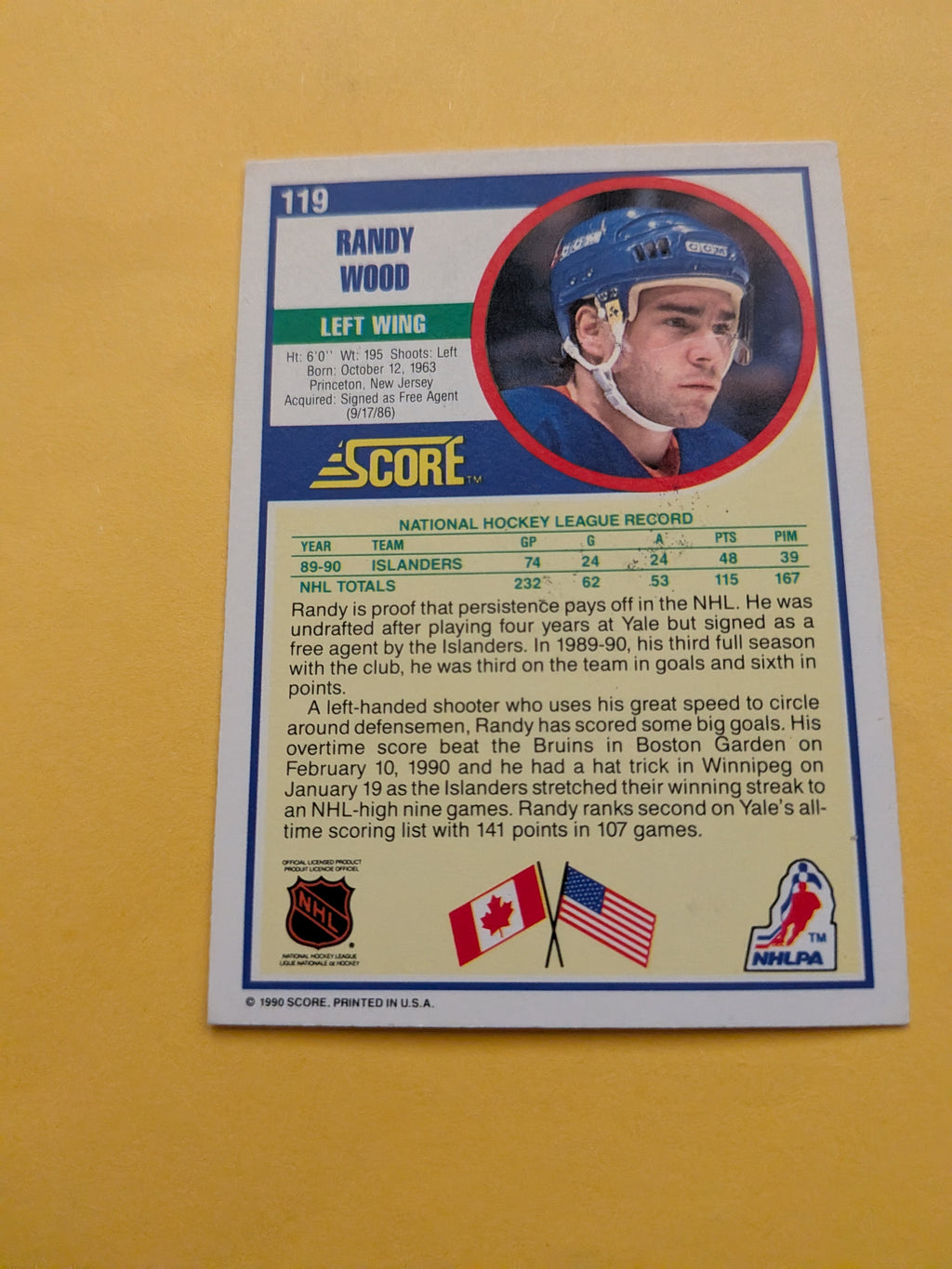 Randy Wood Signed New York Islanders Card C