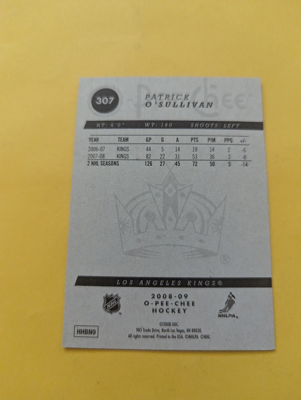 Patrick O'Sullivan Signed Los Angeles Kings Card C