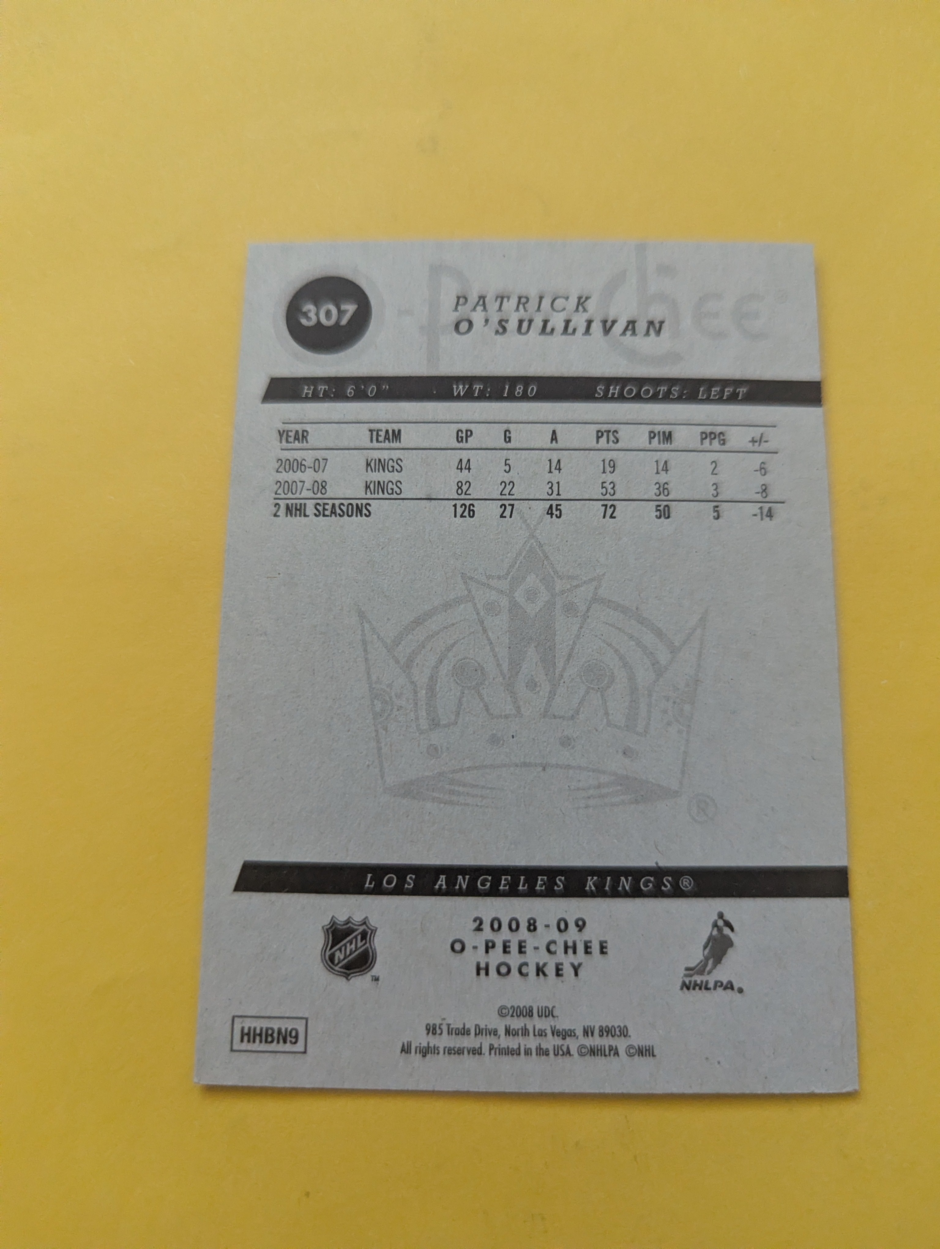 Patrick O'Sullivan Signed Los Angeles Kings Card C