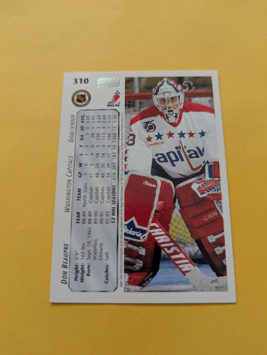 Don Beaupre Signed Washington Capitals Card