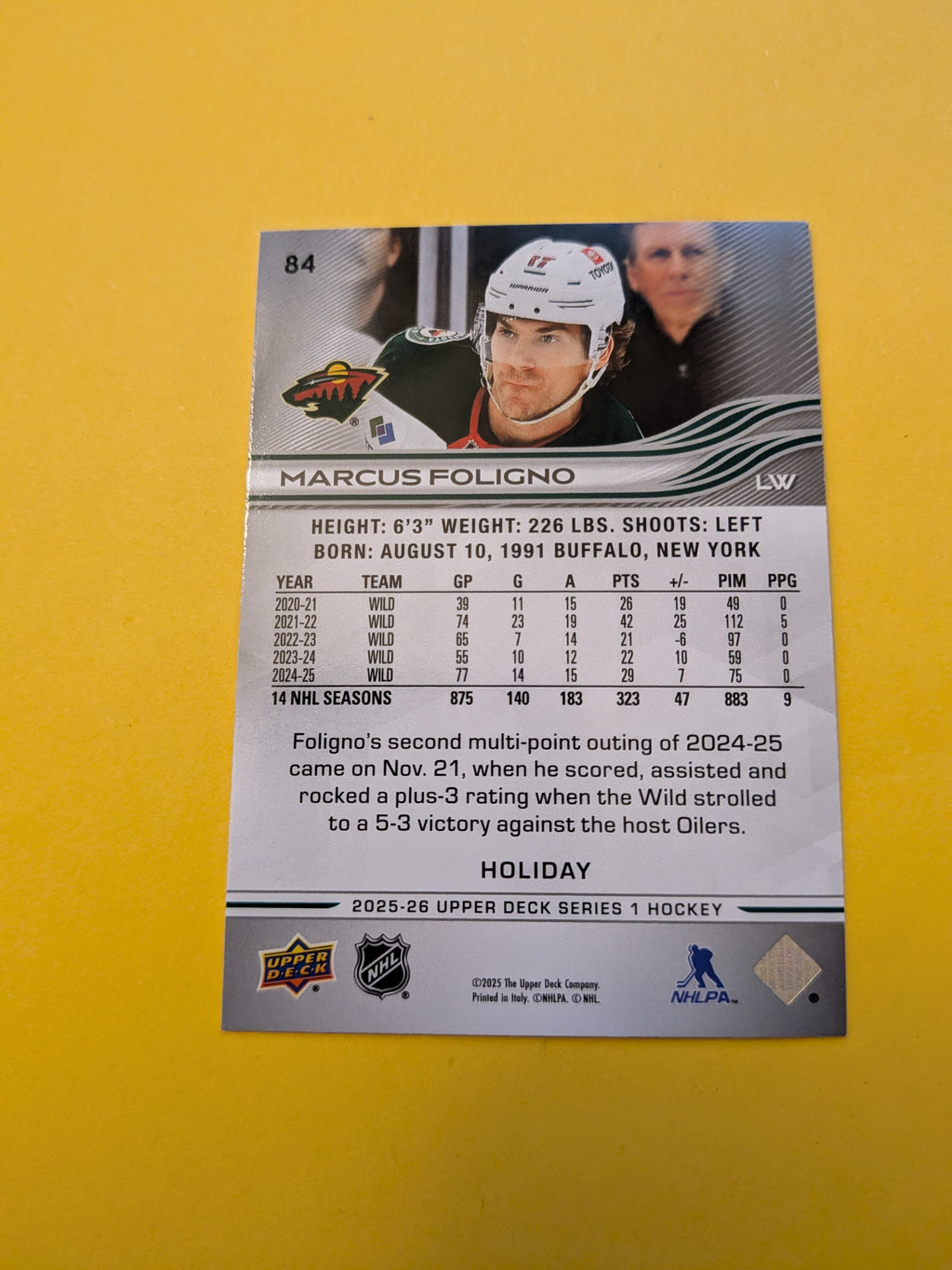 Marcus Foligno 25-26 Upper Deck Green Holiday Card