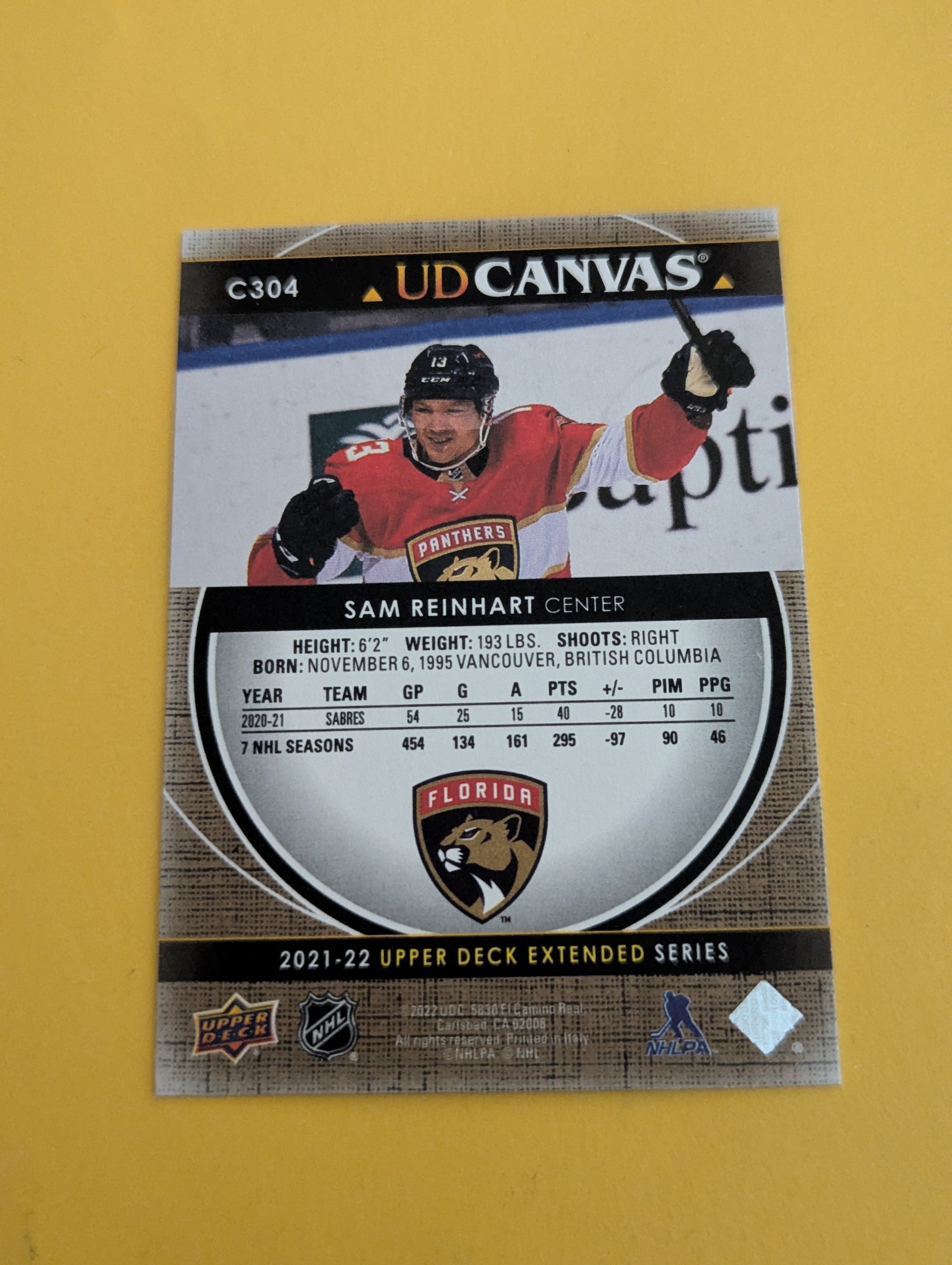 Sam Reinhart 21-22 Upper Deck UD Canvas Card
