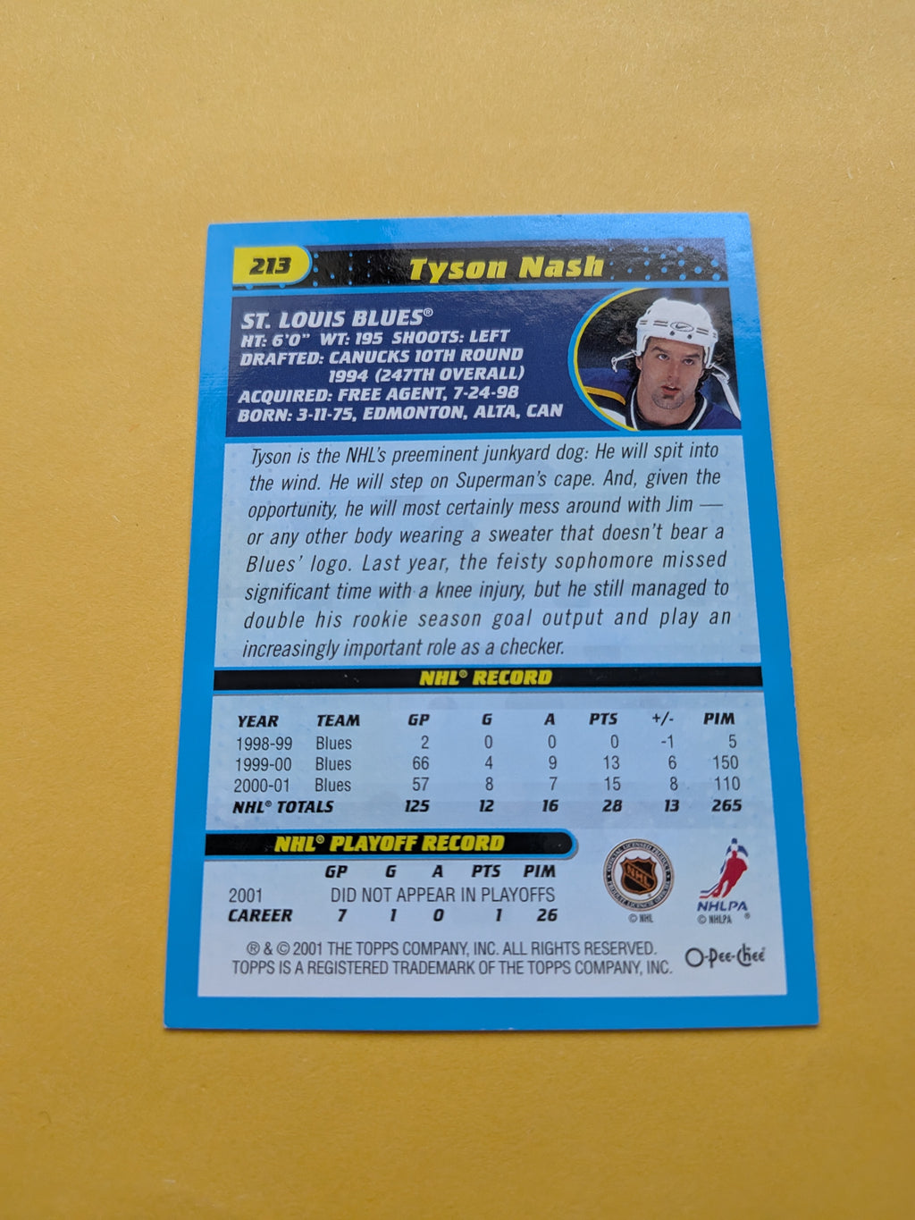 Tyson Nash Signed St. Louis Blues Card A