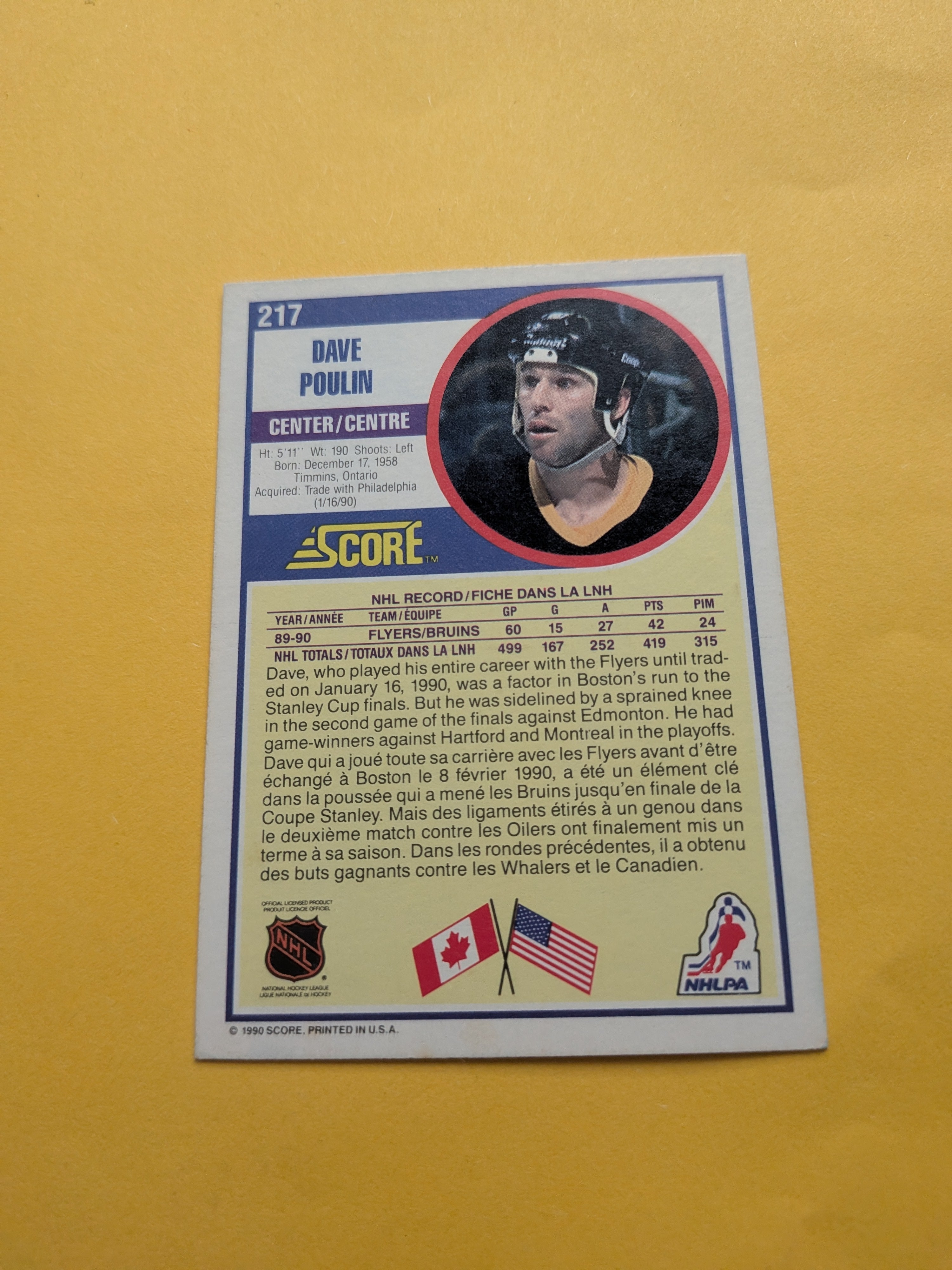 Dave Poulin Signed Boston Bruins Card E