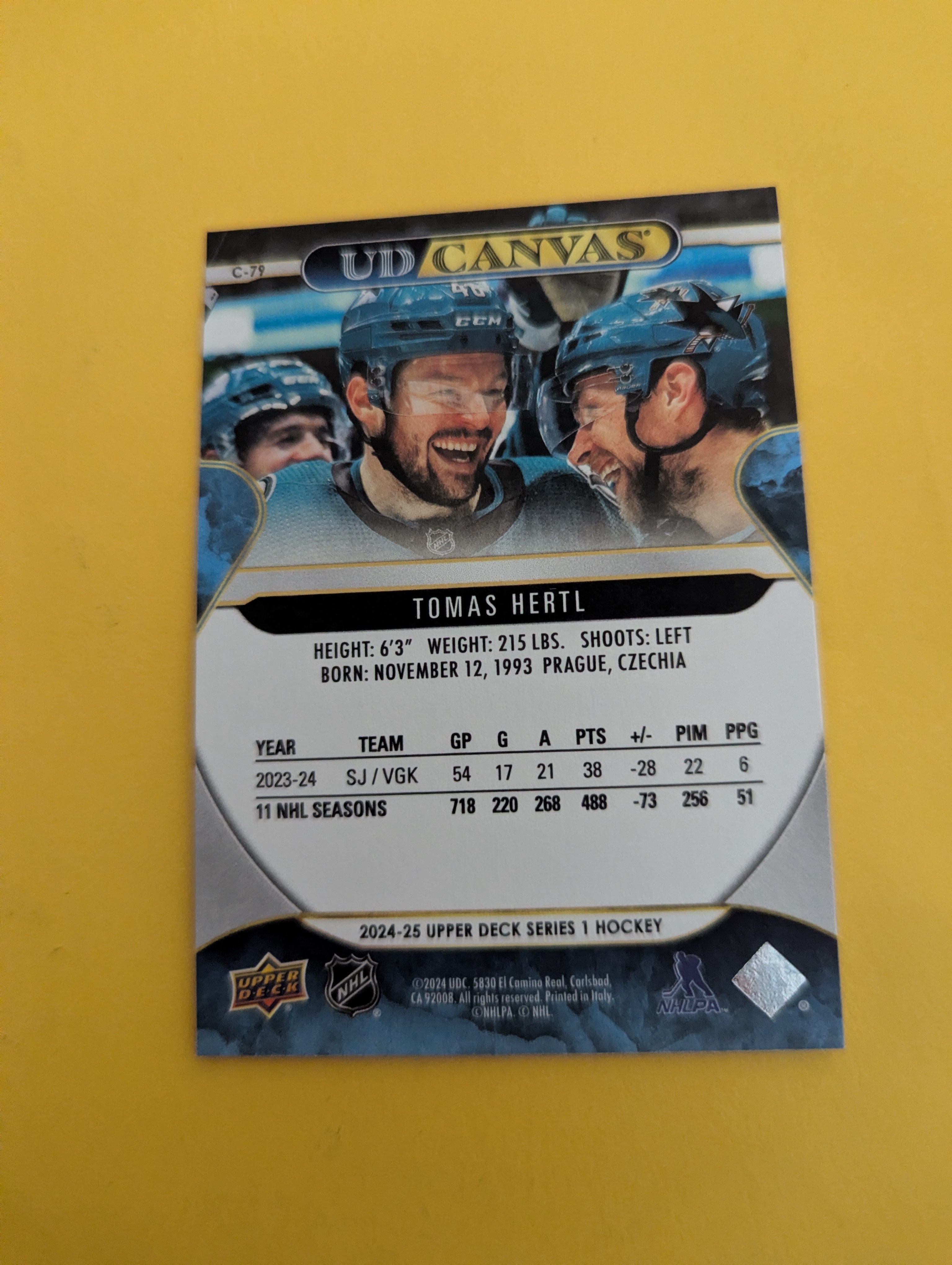 Tomas Hertl 24-25 Upper Deck UD Canvas Card