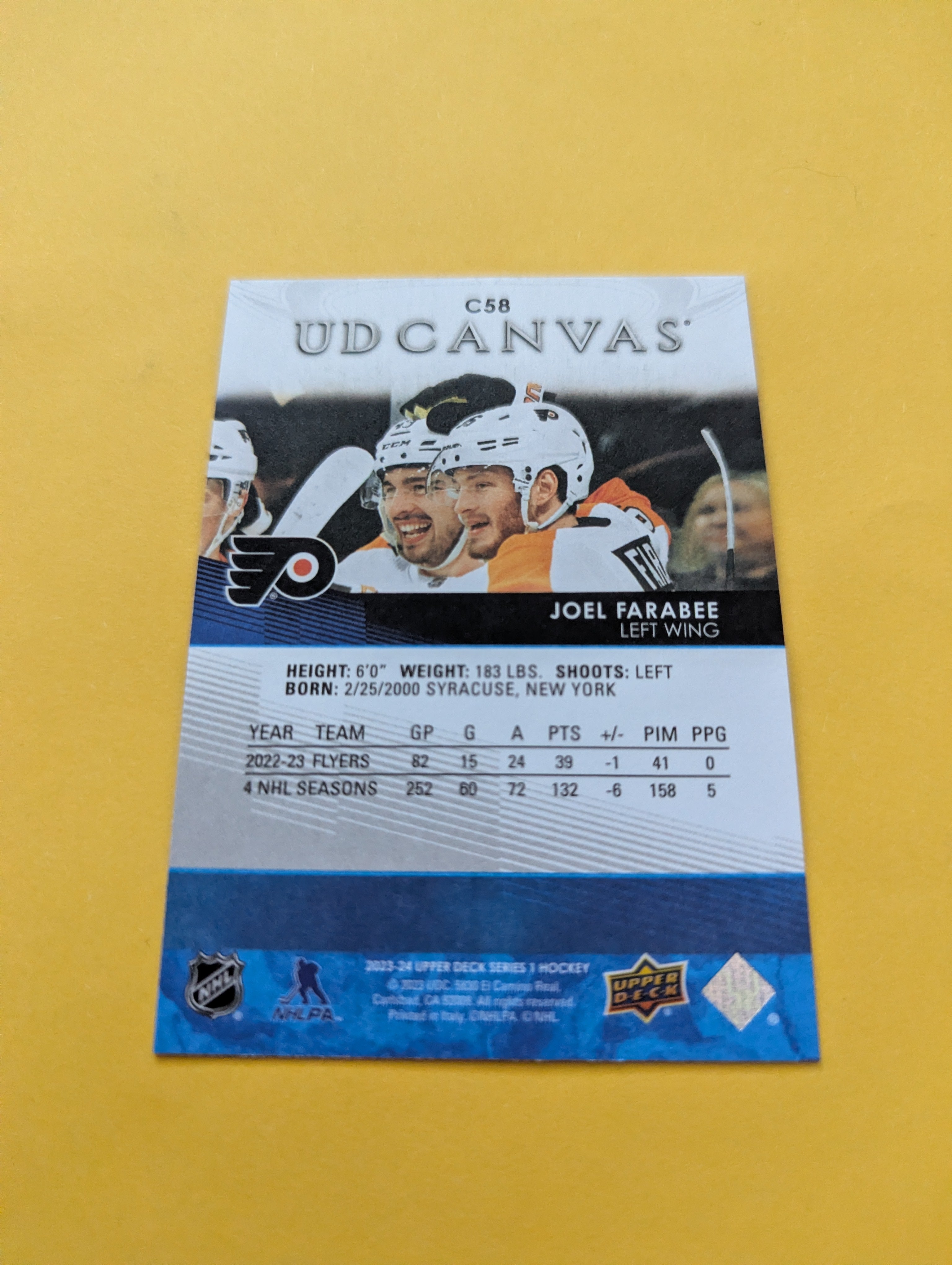 Joel Farabee 23-24 Upper Deck UD Canvas Card