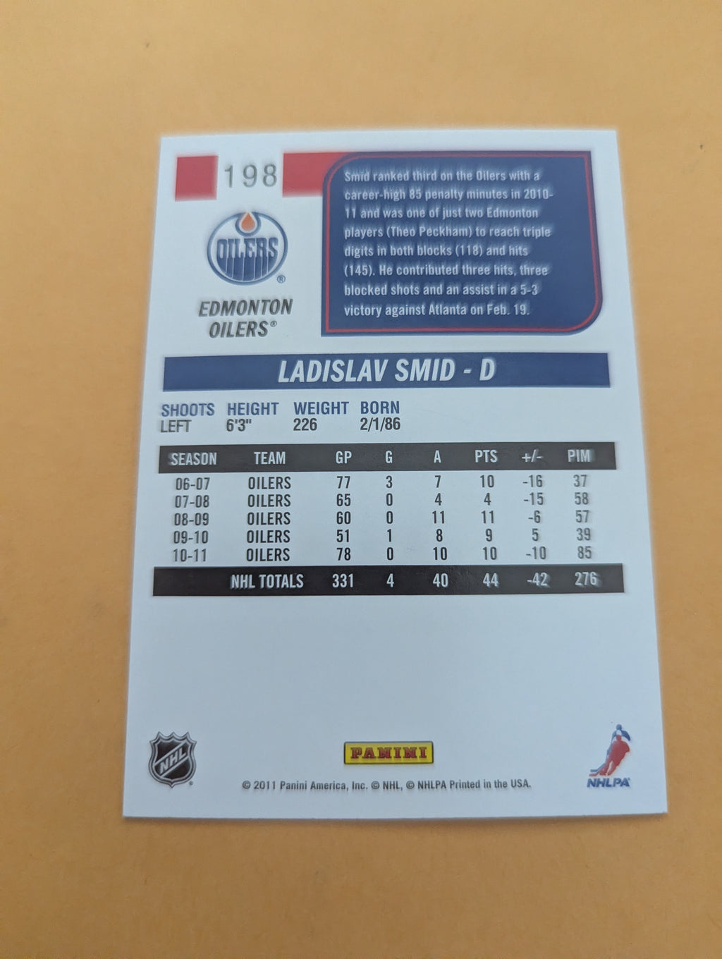 Ladislav Smid Signed Edmonton Oilers Card