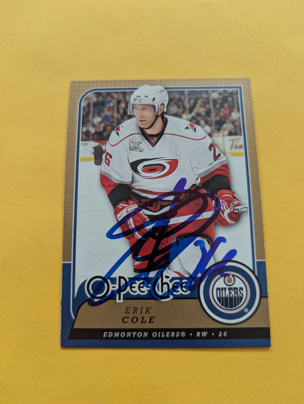Erik Cole Signed Carolina Hurricanes Card