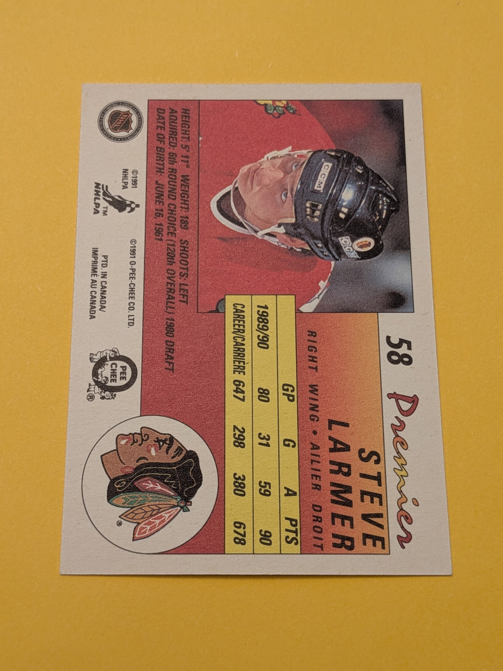 Steve Larmer Signed Chicago Blackhawks Card M