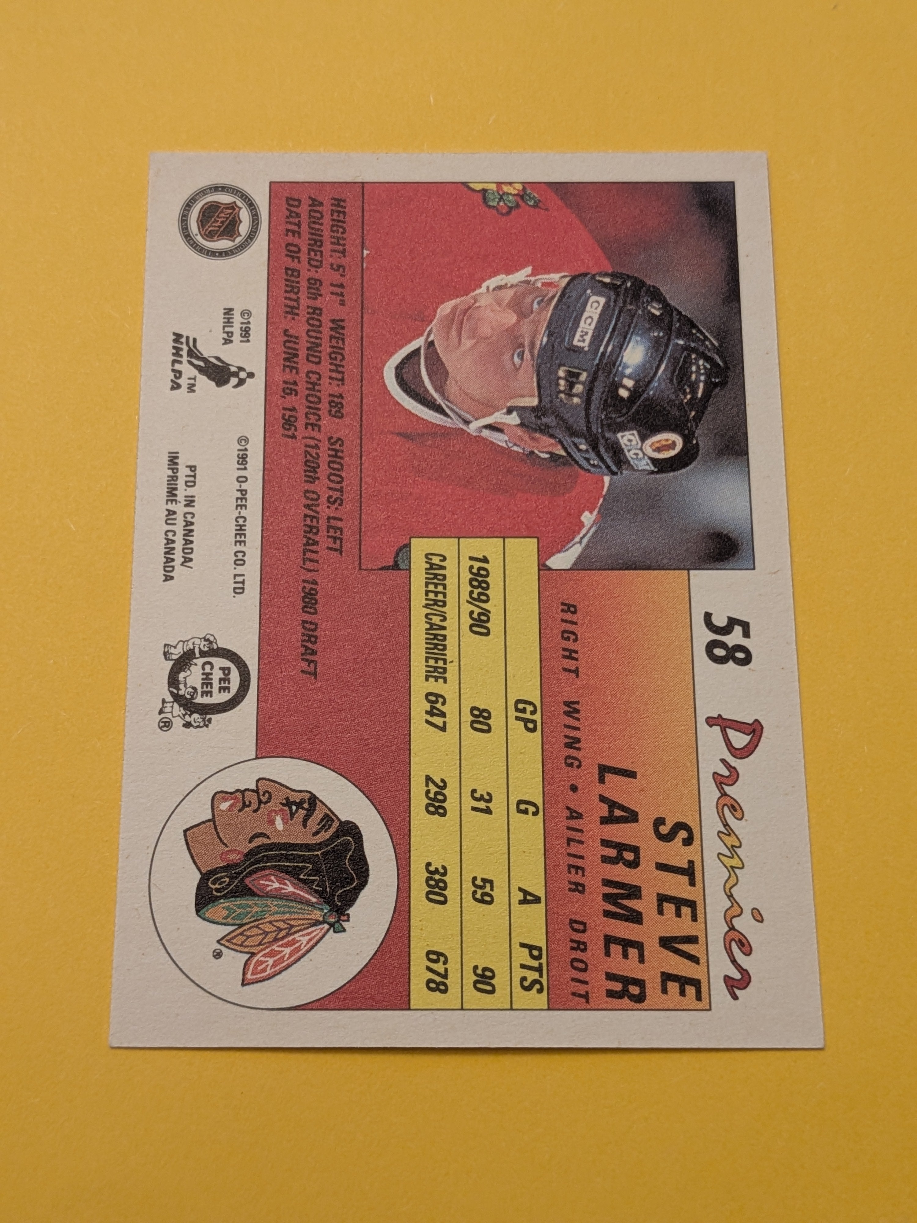 Steve Larmer Signed Chicago Blackhawks Card M